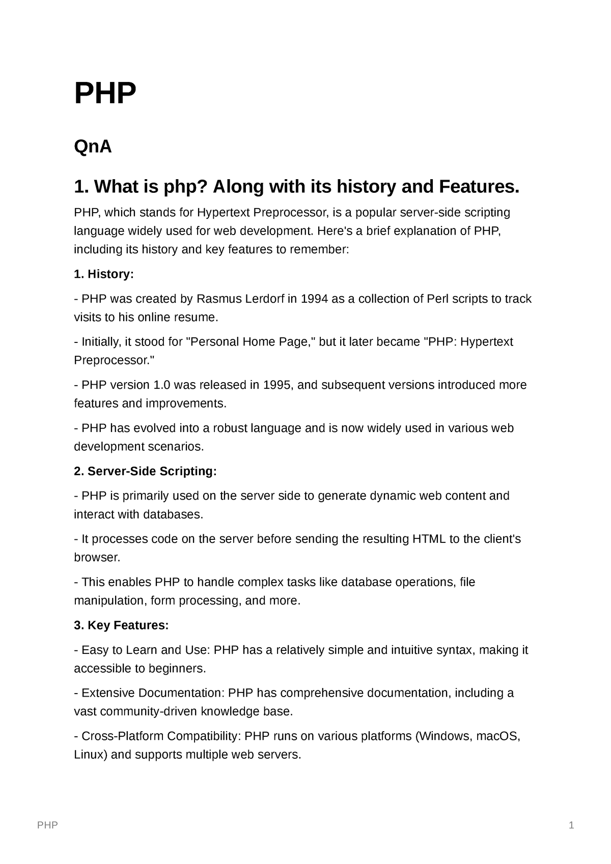 Clean Php Notes - PHP QnA 1. What Is Php? Along With Its History And ...