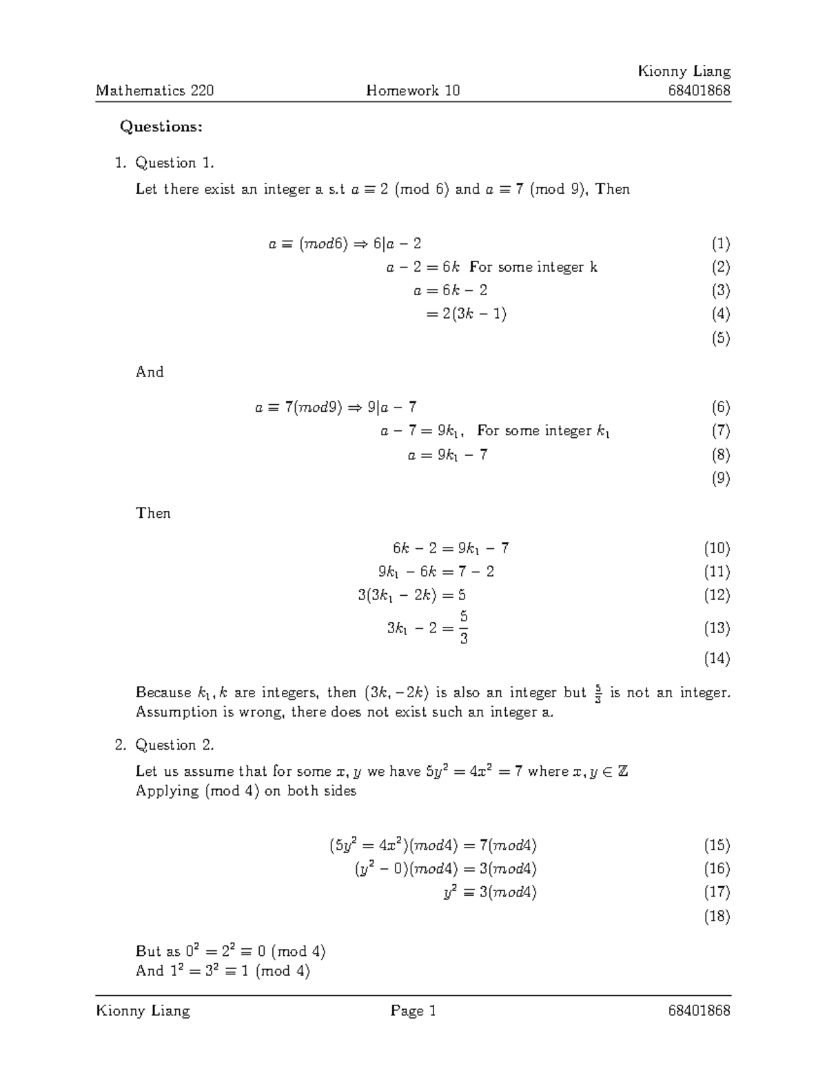 HW 10 - Math 300 - Mathematics 220 Homework 10 68401868 Questions ...