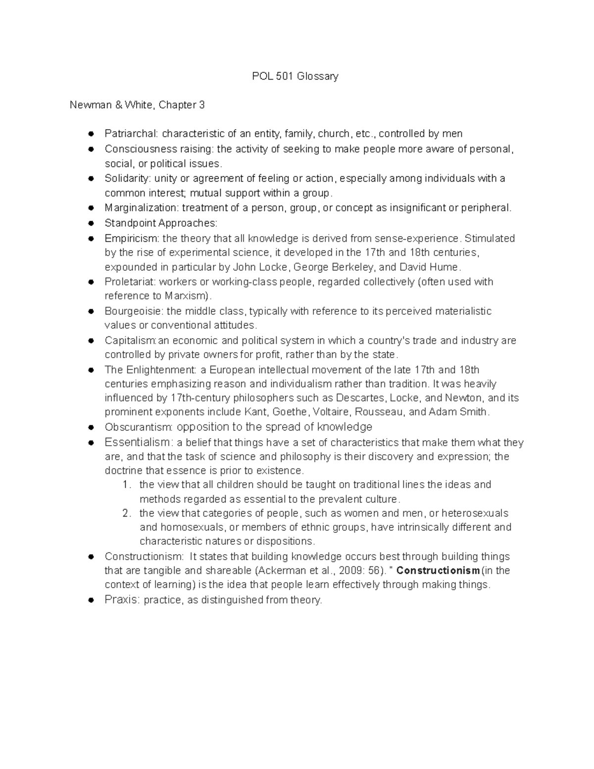 POL 501 Glossary - Lecture notes and textbook summaries split per topic ...