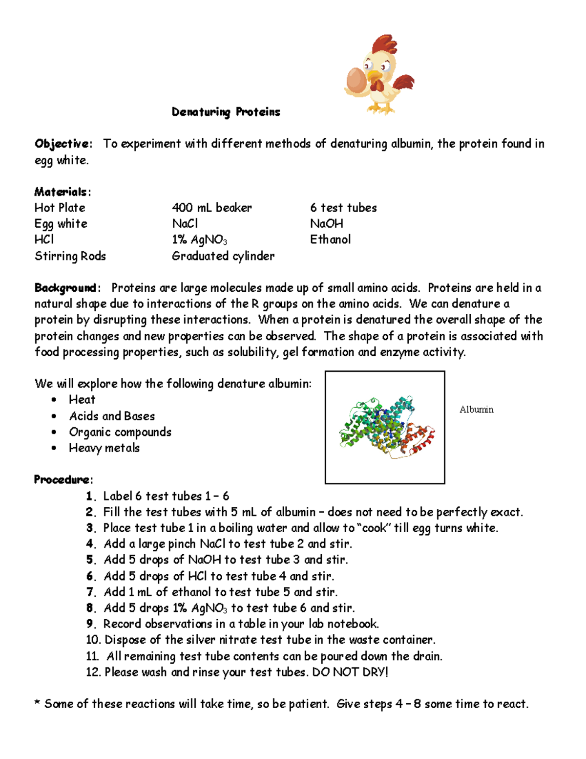 proteins and denaturing agents experiment