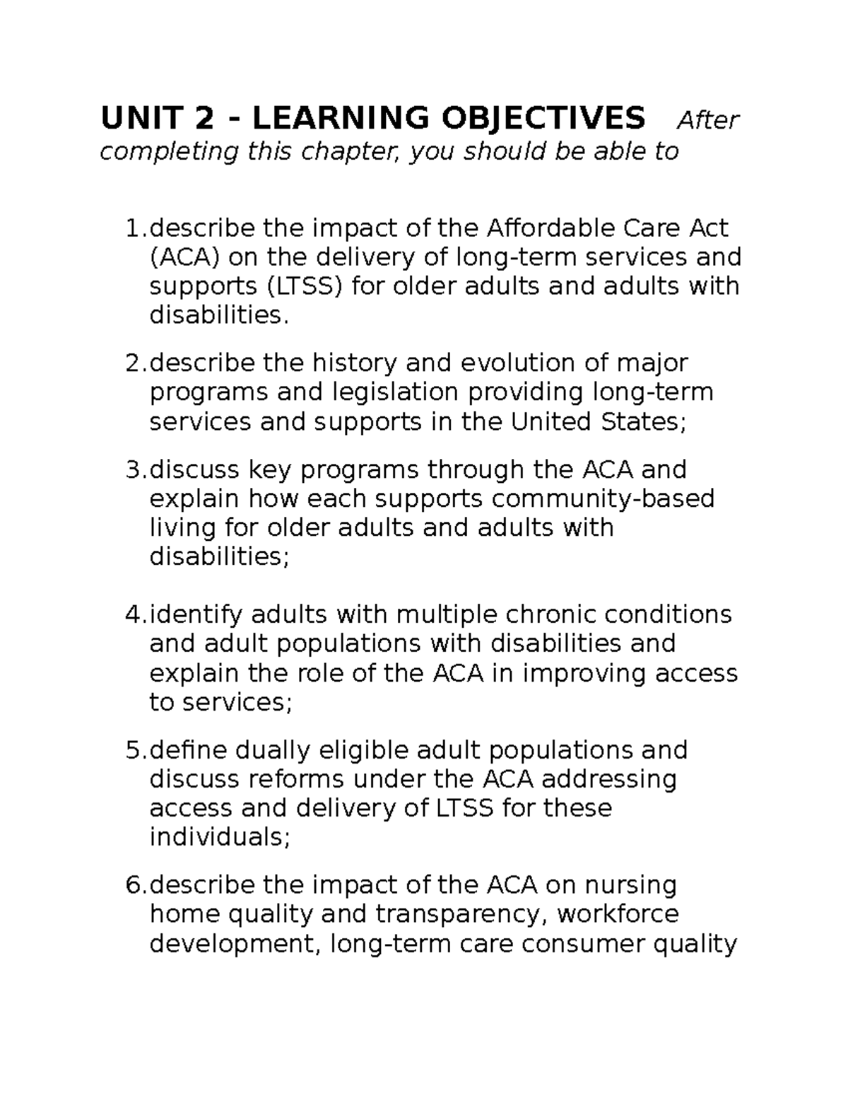 HCMG 3163-A - UNIT 2- Learning Objectives - UNIT 2 - LEARNING ...