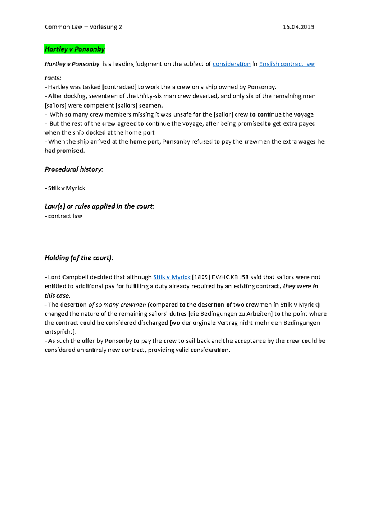 Hartley v Ponsonby Zusammenfassung um nochmal eine Übersicht über das