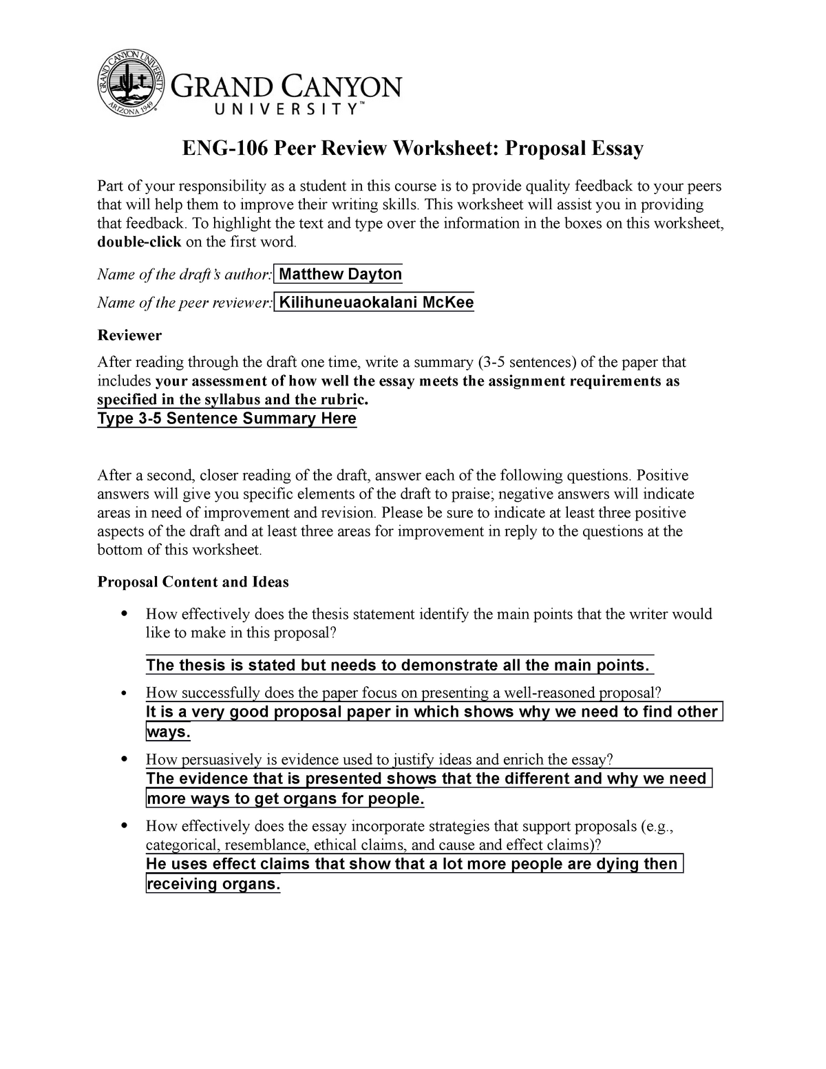 Eng106 Proposal Peer Review Worksheet Studocu