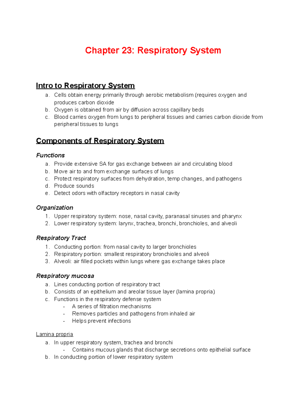 HSCI 105 Lecture Notes - Chapter 23: Respiratory System Intro to ...