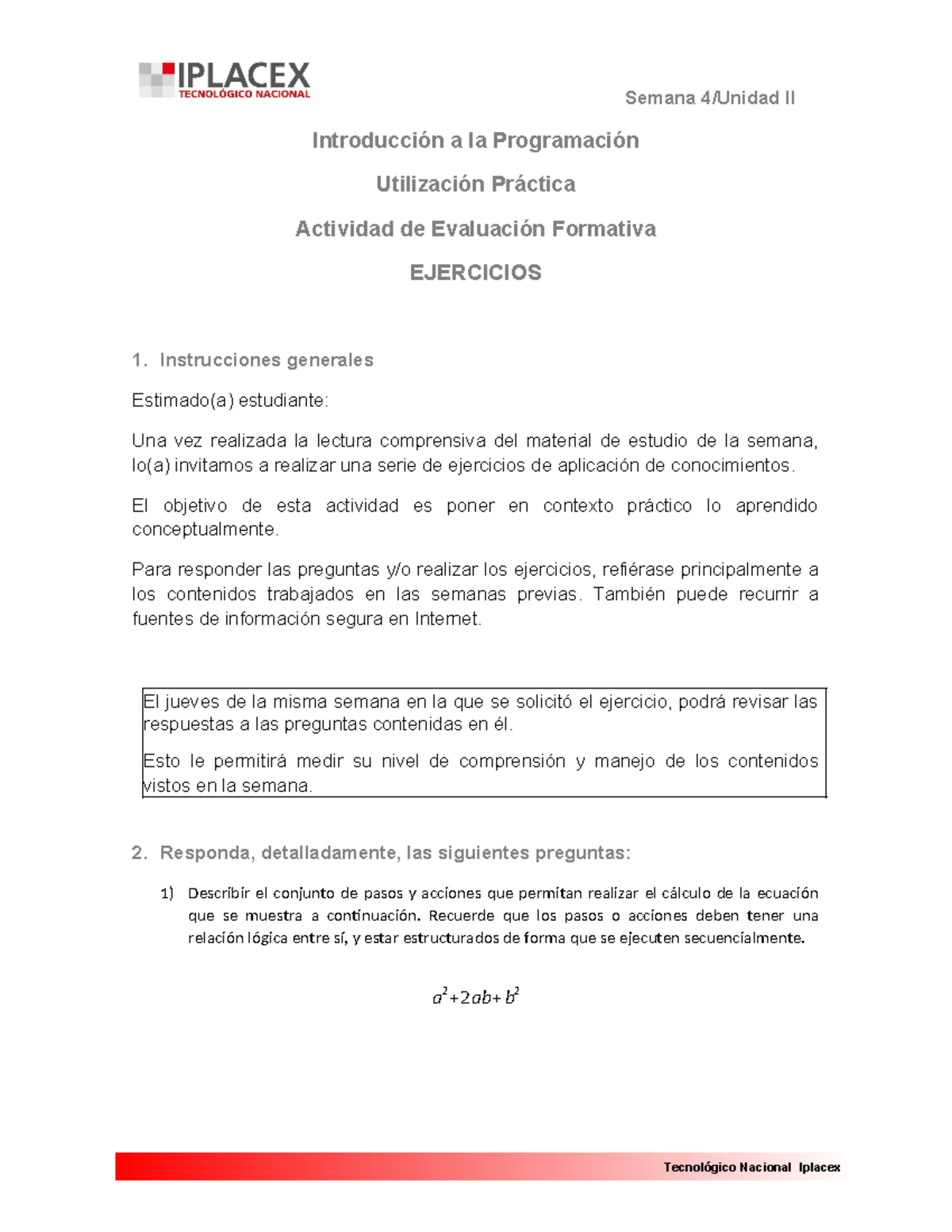 Ejercicios - Tecnológico Nacional Iplacex Semana 4/Unidad II ...