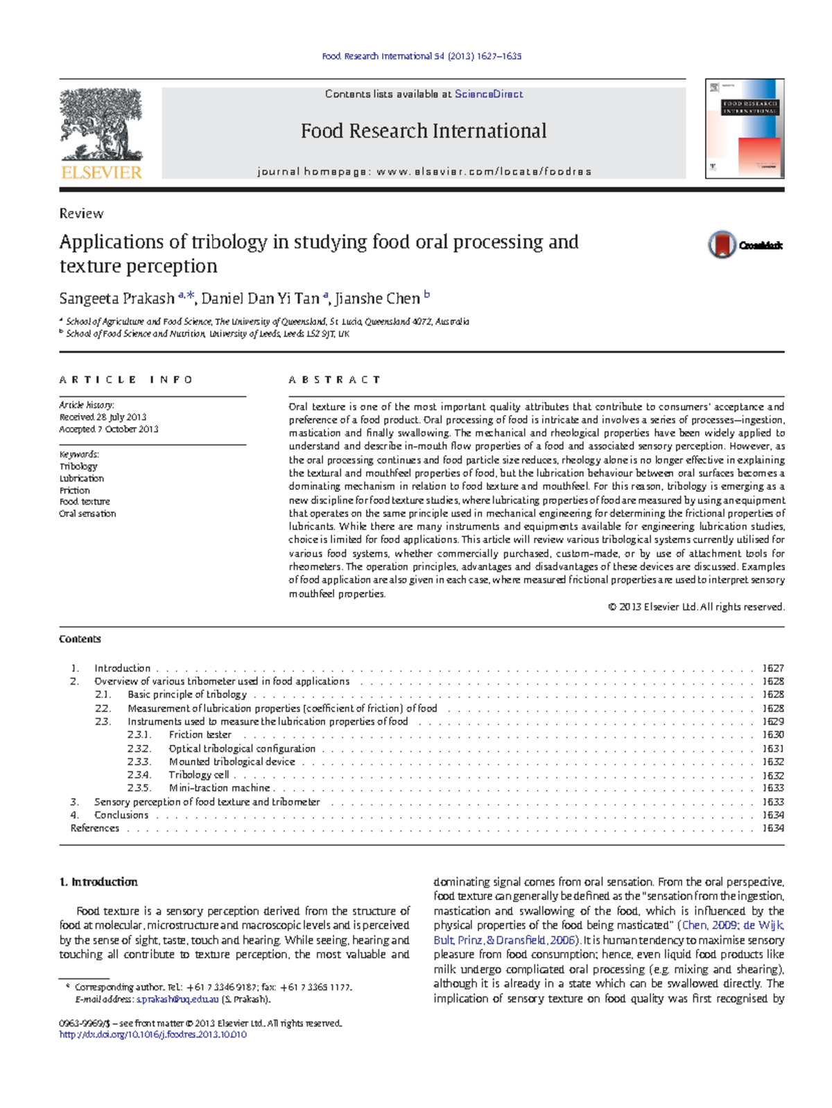 Artigo Tribologia Review Applications of tribology in studying food