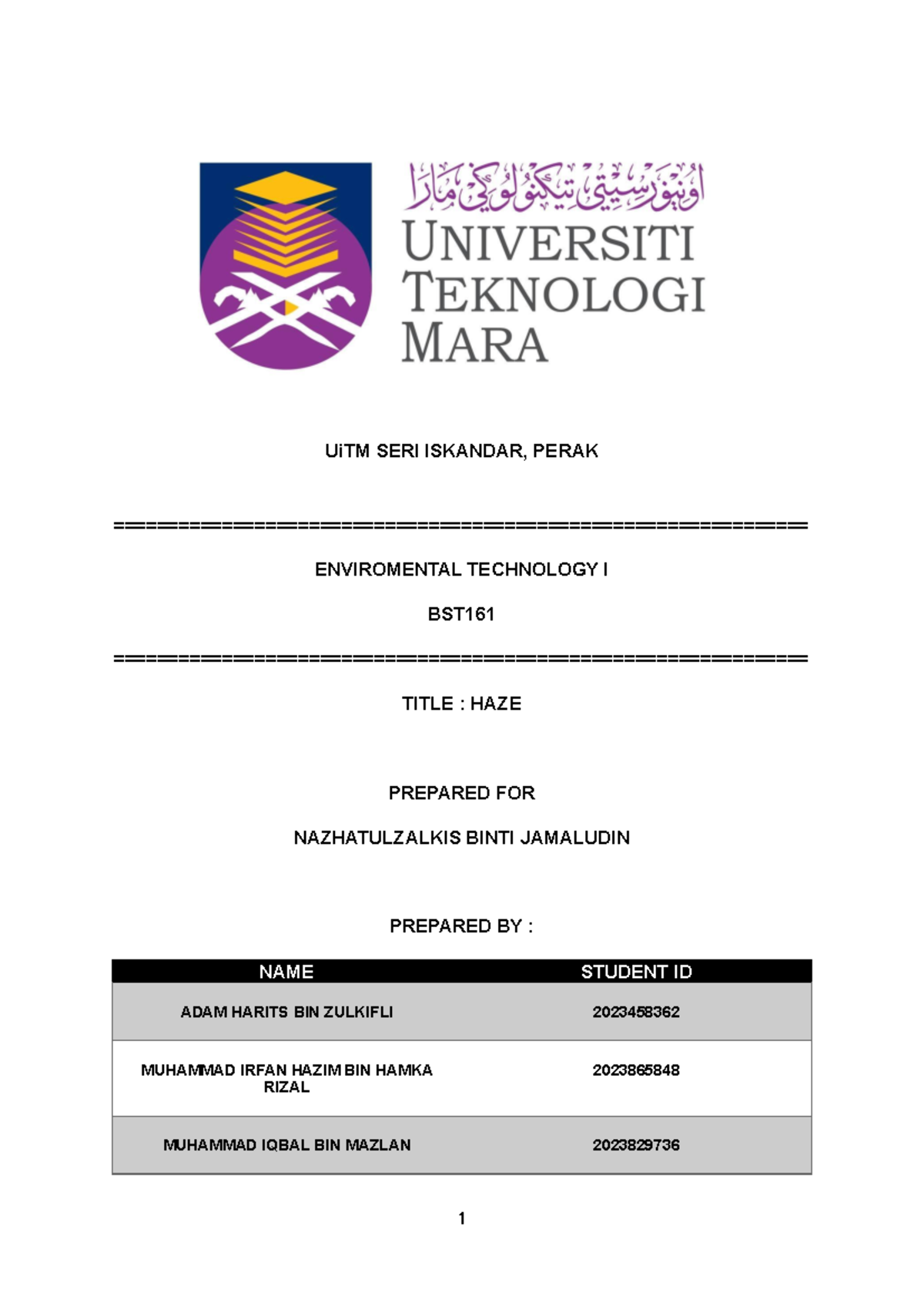 BST 161 Assngmt 2 - assignment - UiTM SERI ISKANDAR, PERAK - Studocu
