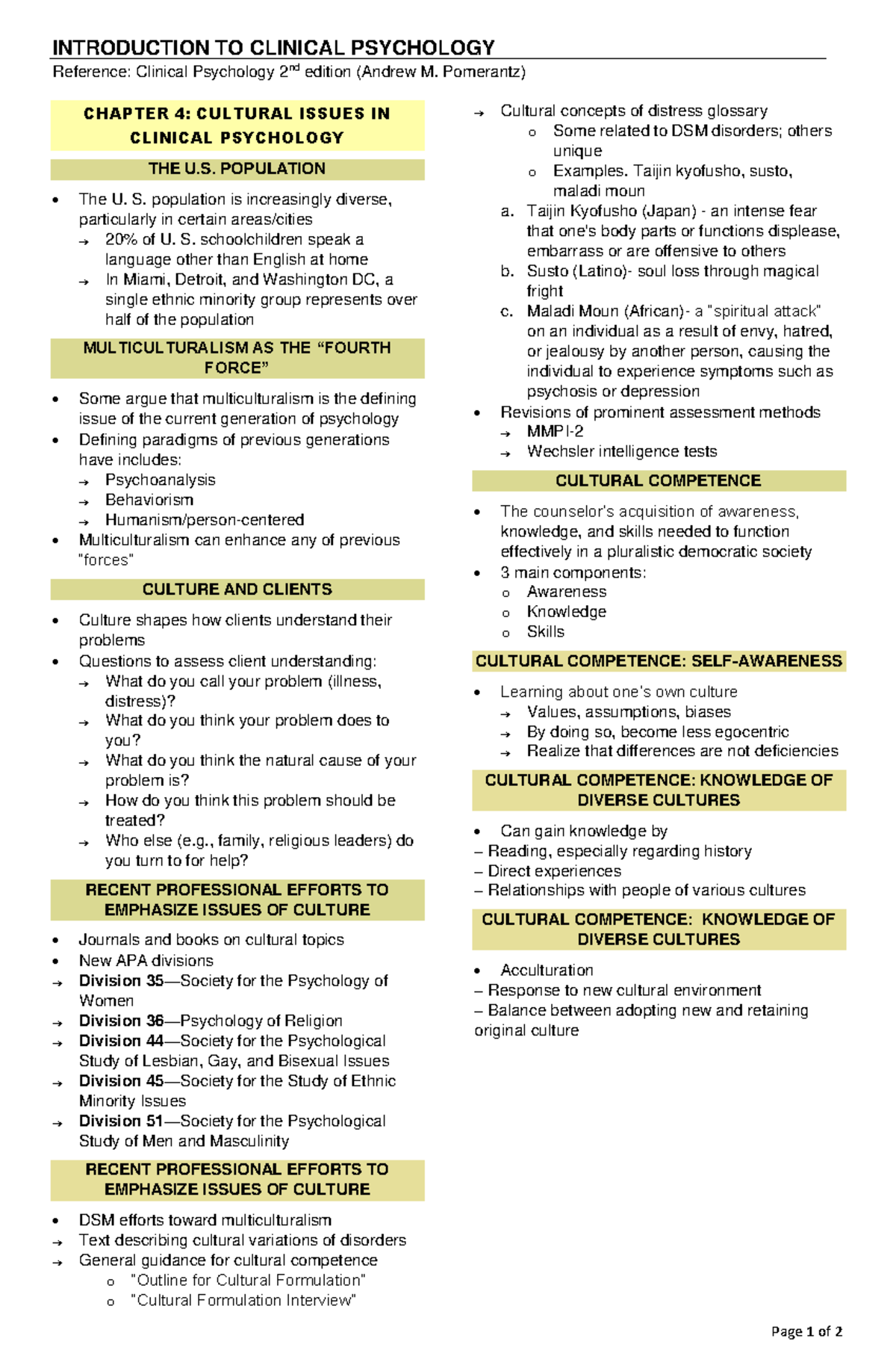 Clinical Psychology Chapter 4 Reviewer (Pomerantz) - INTRODUCTION TO ...