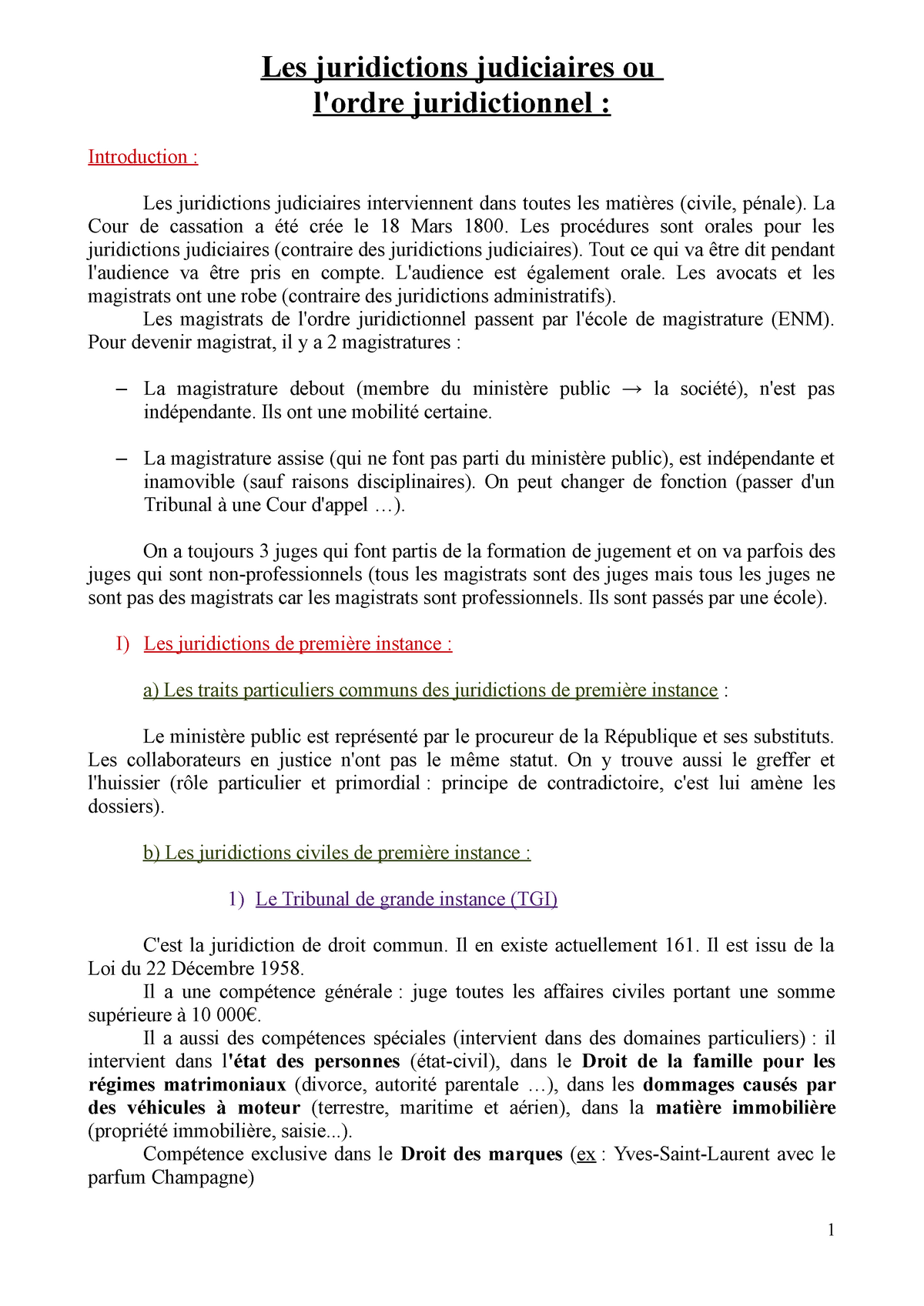 Thème 1 S. 2 Les Juridictions Judiciaires Ou L'ordre Juridictionnel ...