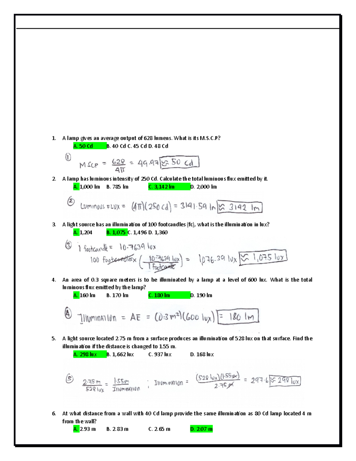 30B4y F3g8Q6w - Lecture Notes - A lamp gives an average output of 628 ...