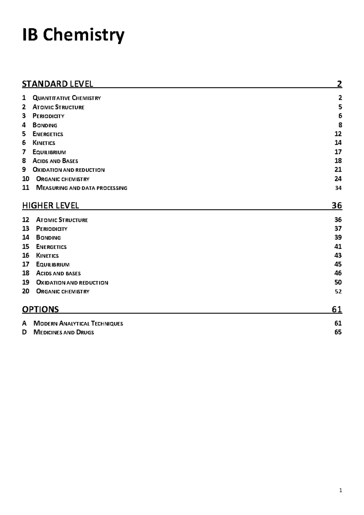 2013 Chemistry Notes IB Chemistry STANDARD LEVEL 1 QUANTITATIVE