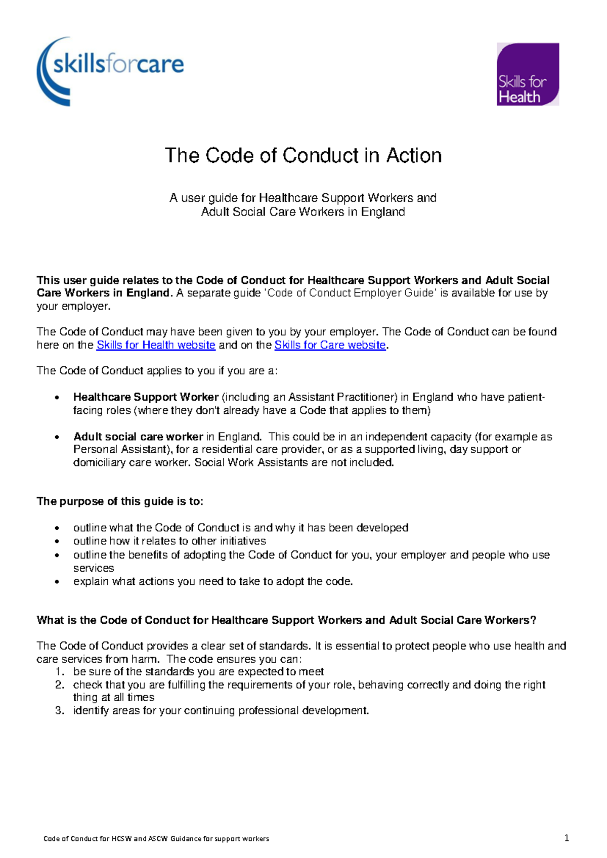 Guidane For Support Workers Code Of Conduct - Code of Conduct for HCSW ...