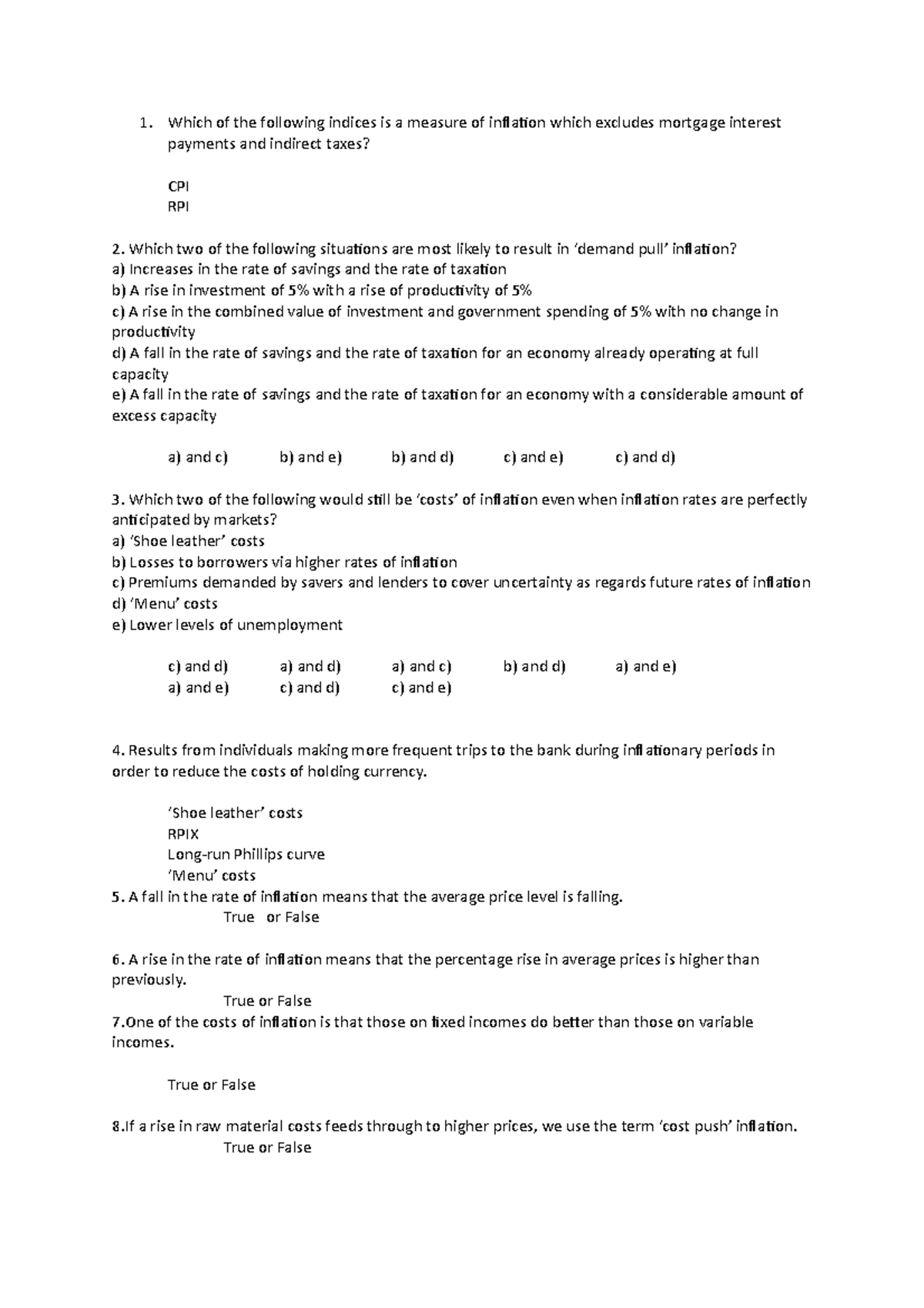 MCQ Inflation - Which Of The Following Indices Is A Measure Of ...