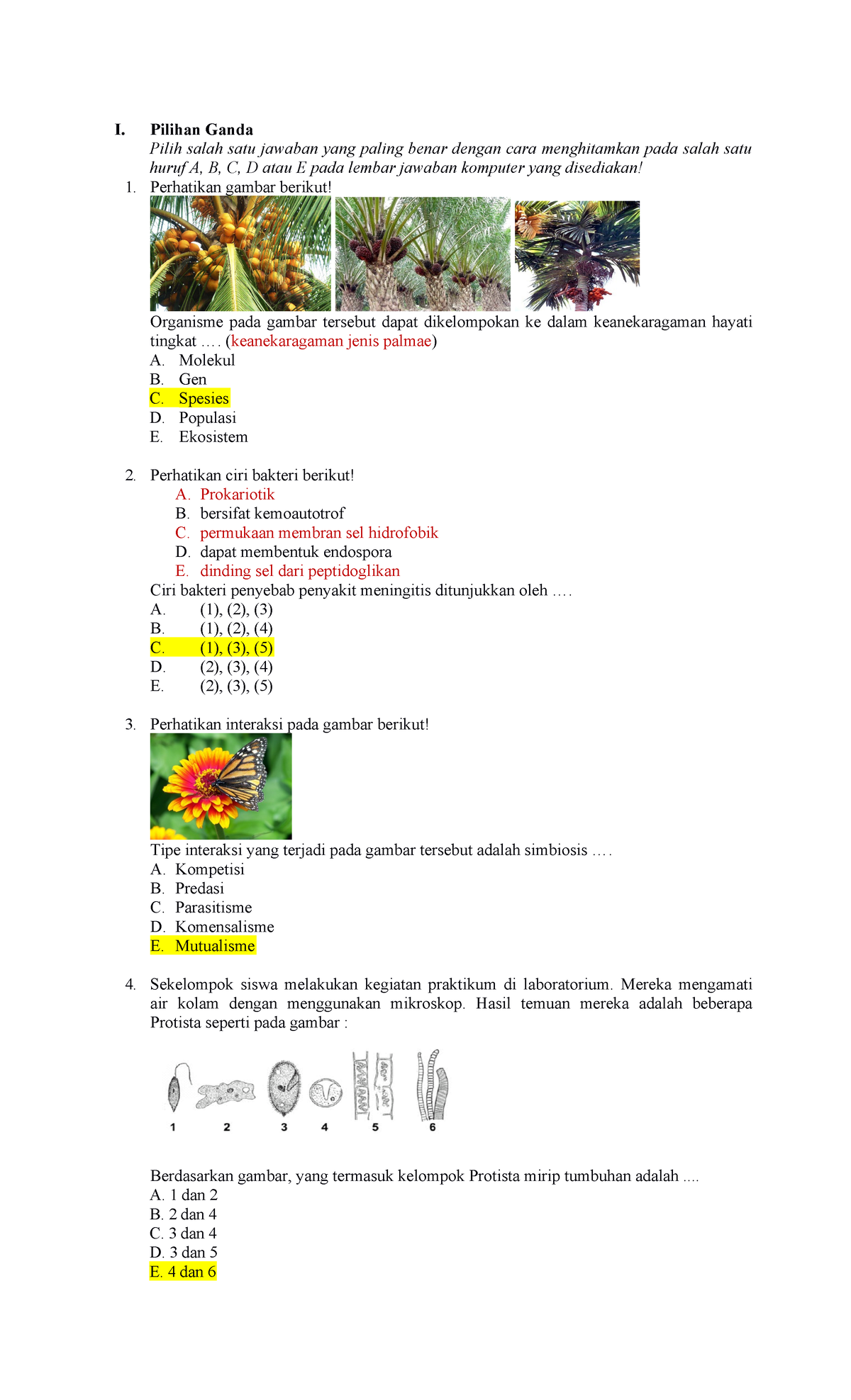 SOAL Latihan BIO - I. Pilihan Ganda Pilih Salah Satu Jawaban Yang ...