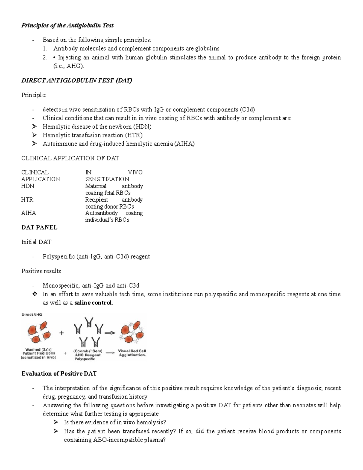 Principles of the Antiglobulin Test - , AHG). DIRECT ANTIGLOBULIN TEST ...