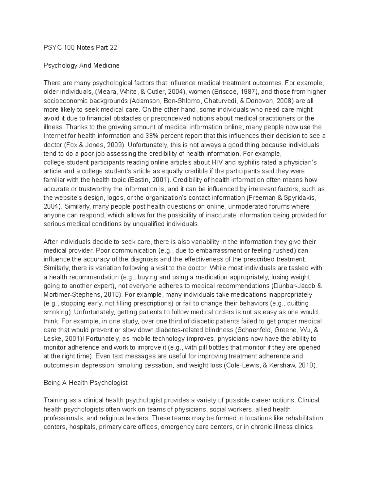 PSYC 100 Notes Part 22 - PSYC 100 Notes Part 22 Psychology And Medicine ...