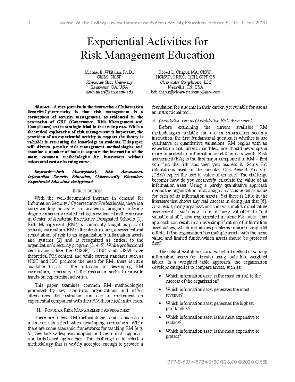 ASSIGNMENT MODULE15 -1 - Experiential Activities for Risk Management ...