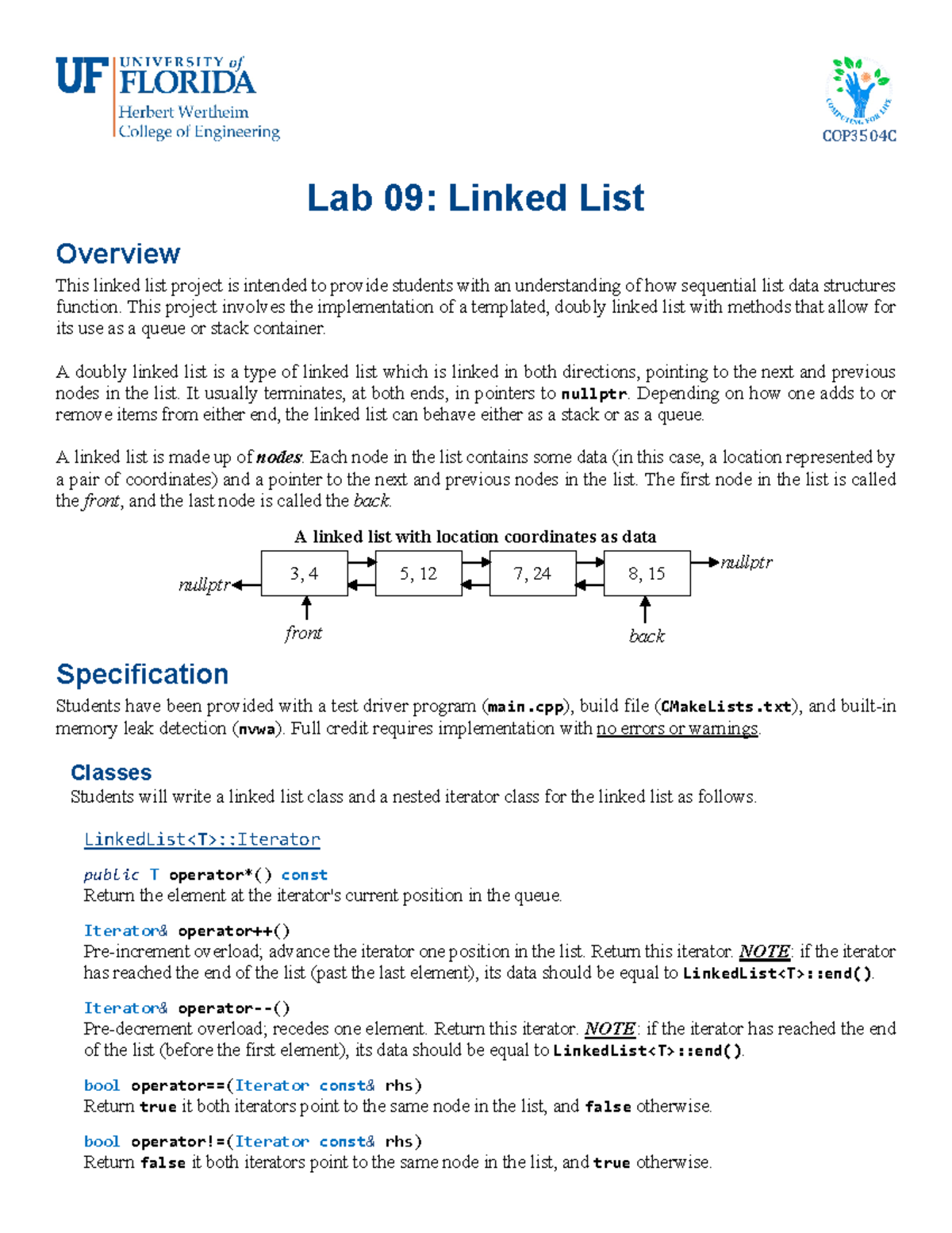 Lab 09 - Linked List 1 - COP3504C Lab 09: Linked List Overview This ...