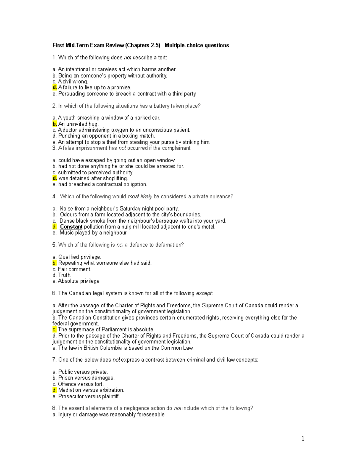 Midterm Review 1, Questions And Answers - First Exam Review (Chapters ...