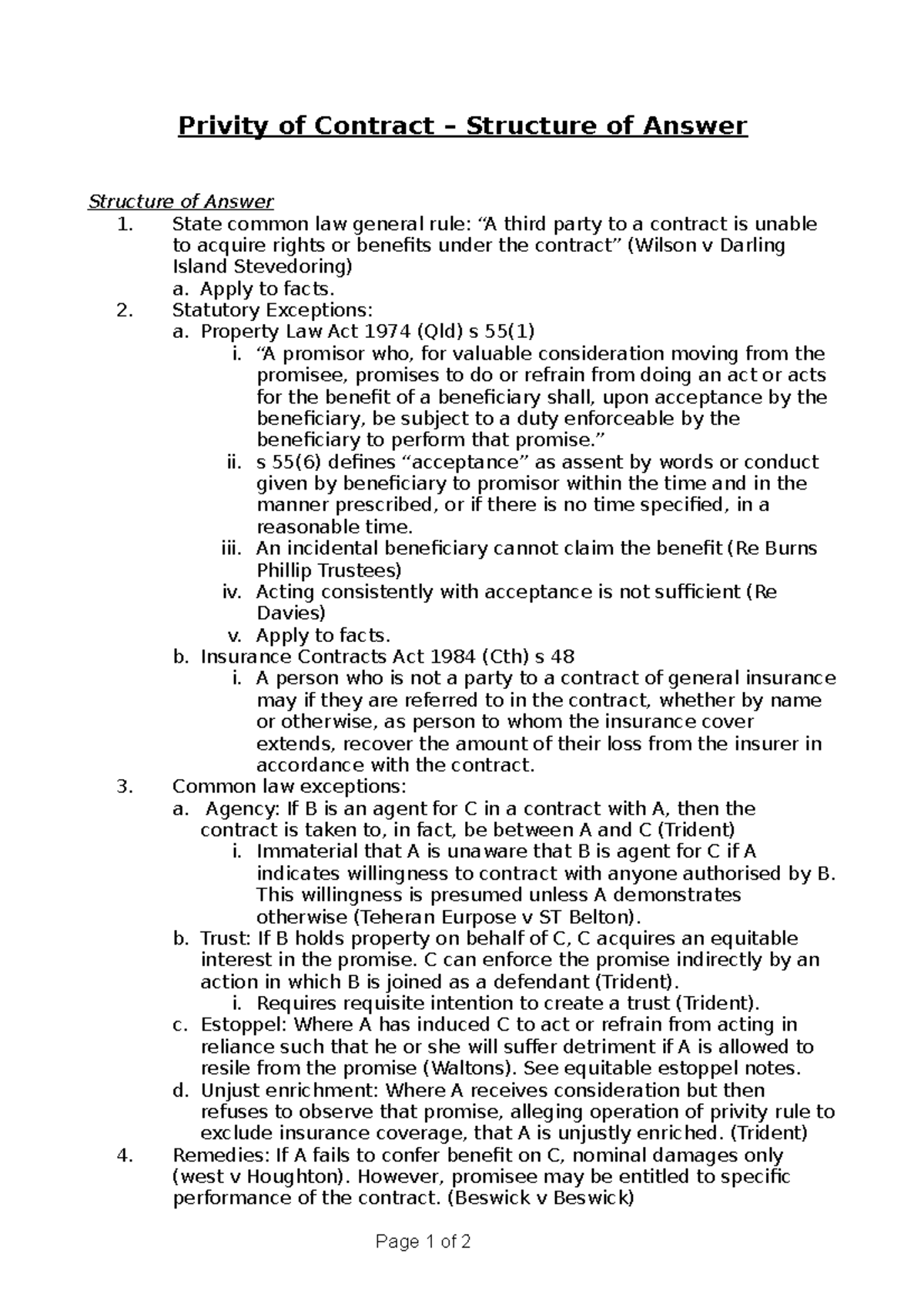 Privity Of Contract - ANSWERS - Privity Of Contract – Structure Of ...