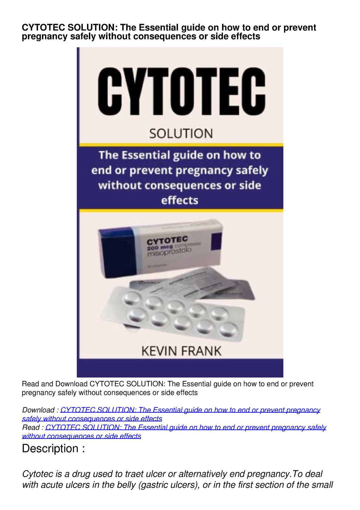 get [PDF] Download CYTOTEC SOLUTION: The Essential guide on how to end