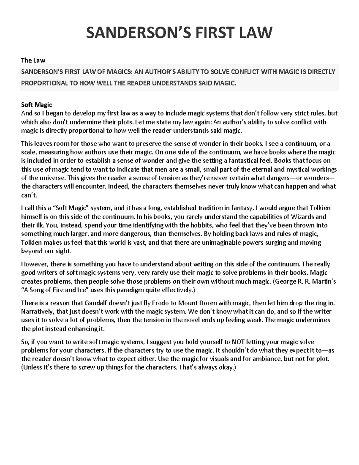 Sandersons First Law english SANDERSON’S FIRST LAW The Law SANDERSON’S FIRST LAW OF MAGICS