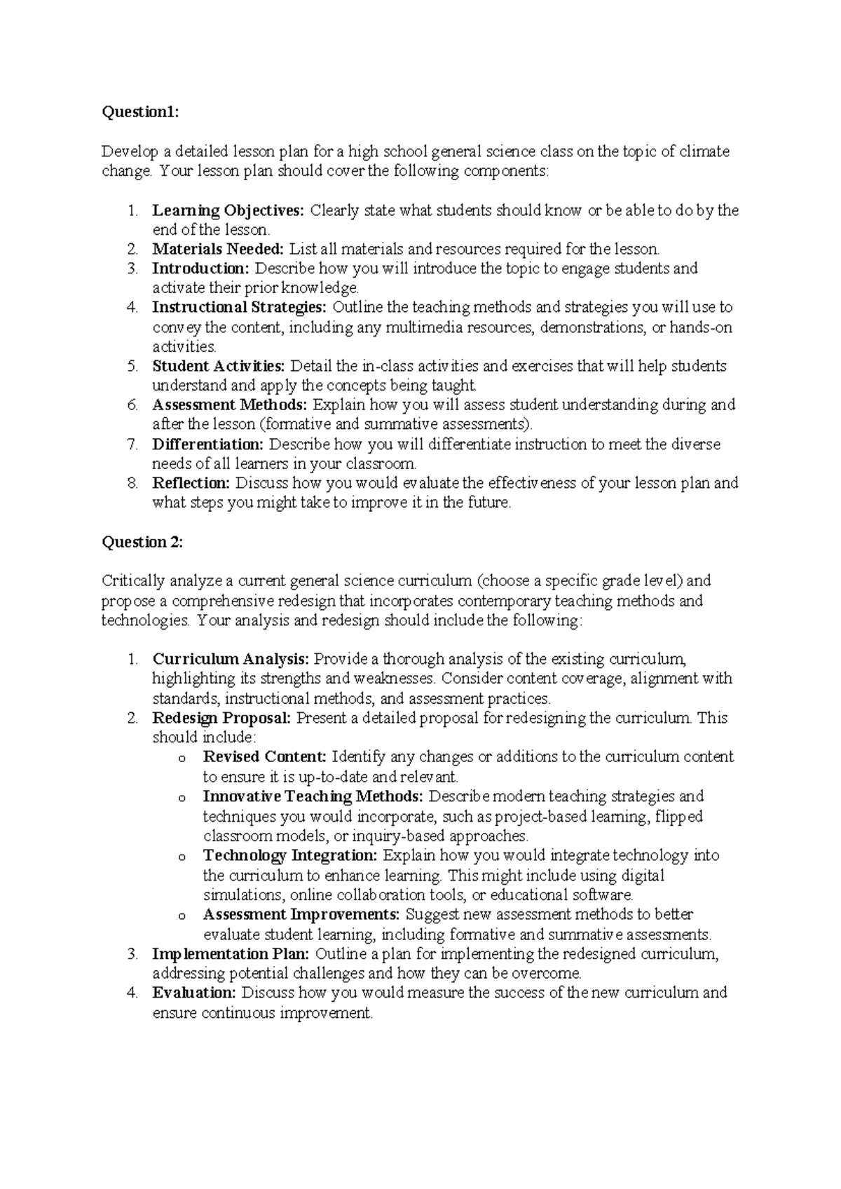 Final EXAM Graduate Seminar IN Teaching General Science SCI - Question1 ...