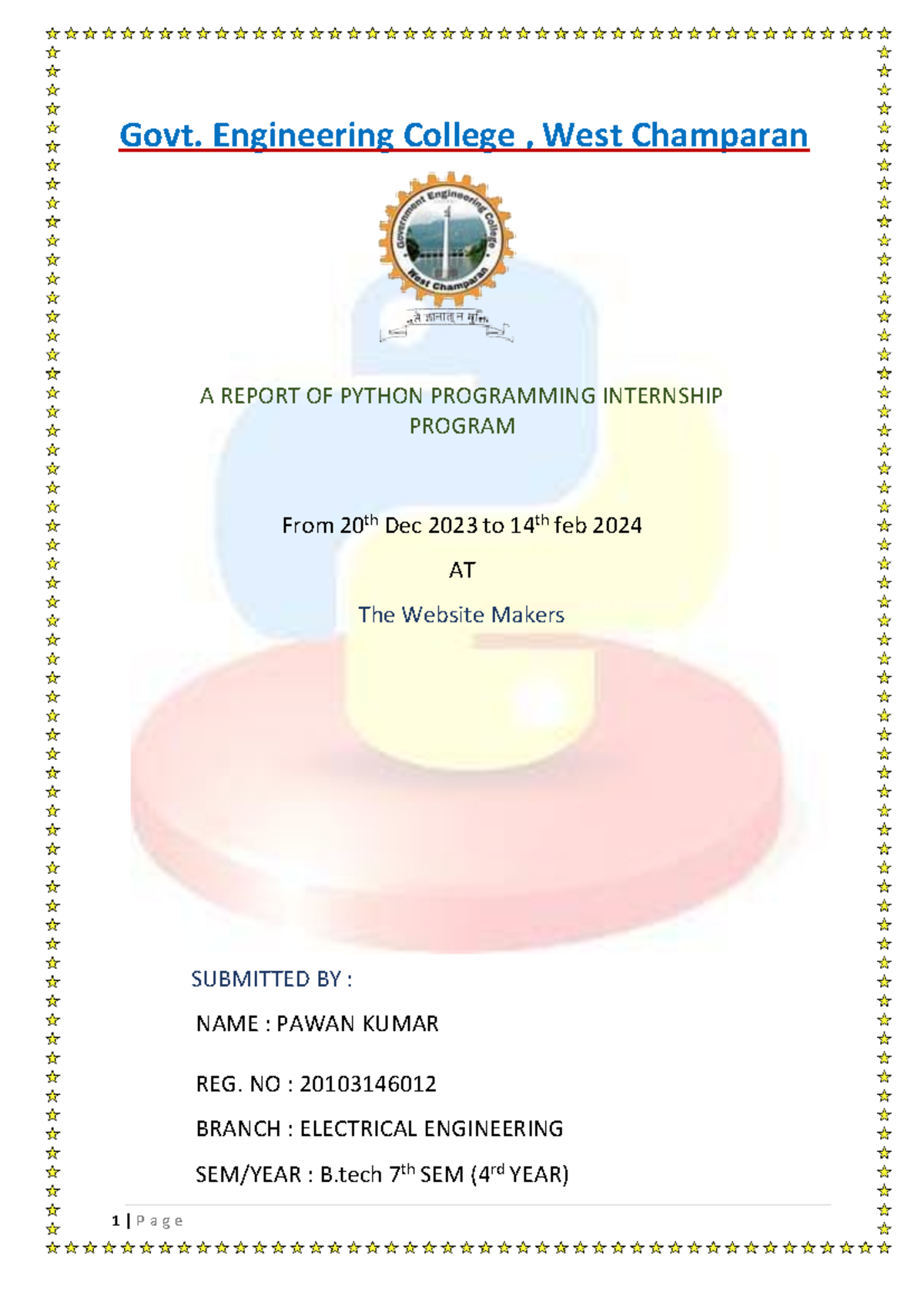 Python internship report madan - Govt. Engineering College , West ...