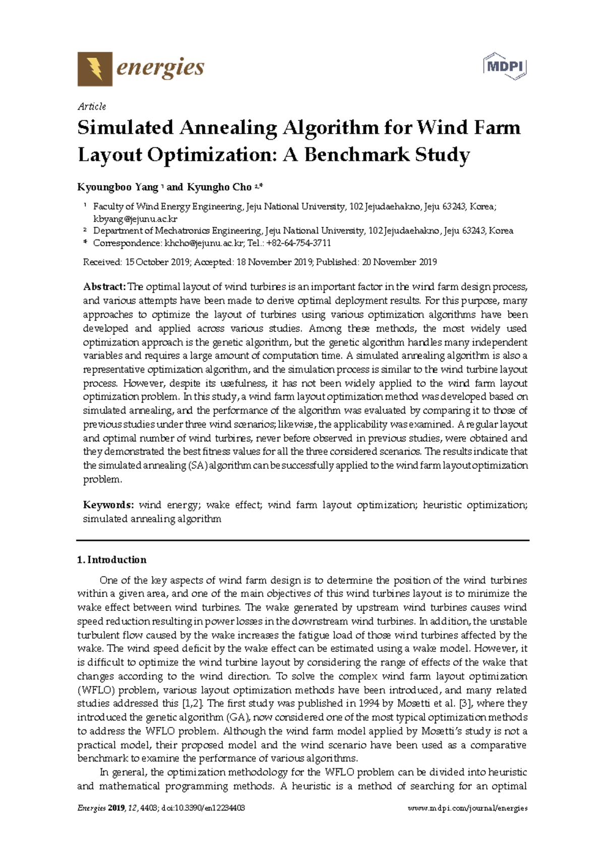 Simulated Annealing Algorithm for Wind Farm Layout Optimization A ...