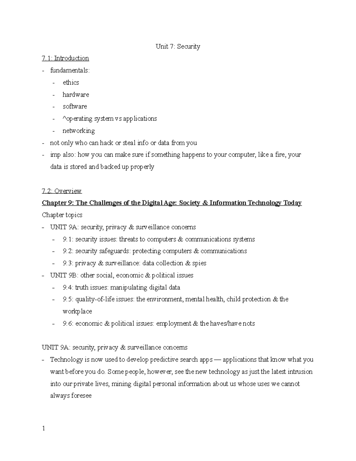 Unit 7 - Lecture Notes 7 - Unit 7: Security 7: Introduction ...