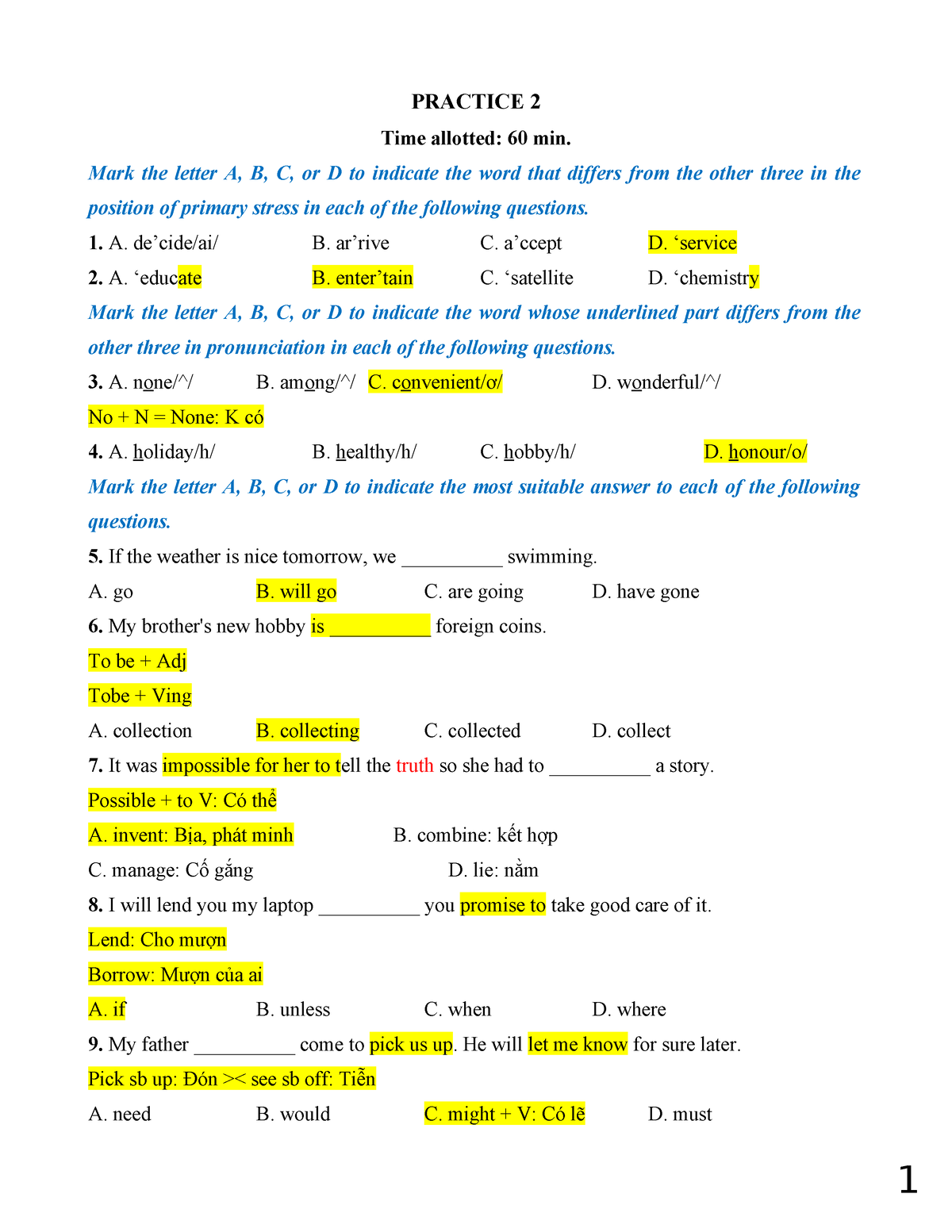 Ôn Vào 10 Nguyễn Thị Chi 2024-2025 Practice 2 - PRACTICE 2 Time ...