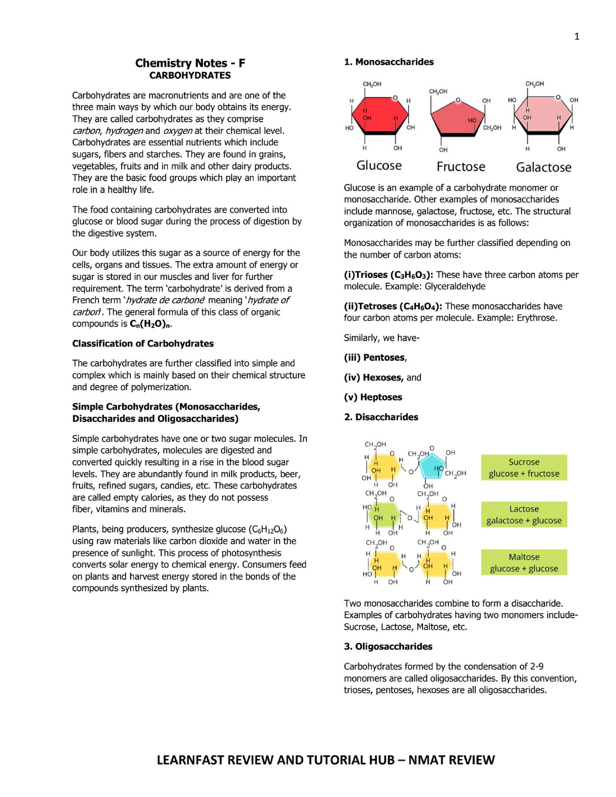 Chem Notes - Carbohydrates - Bs Nursing - Studocu