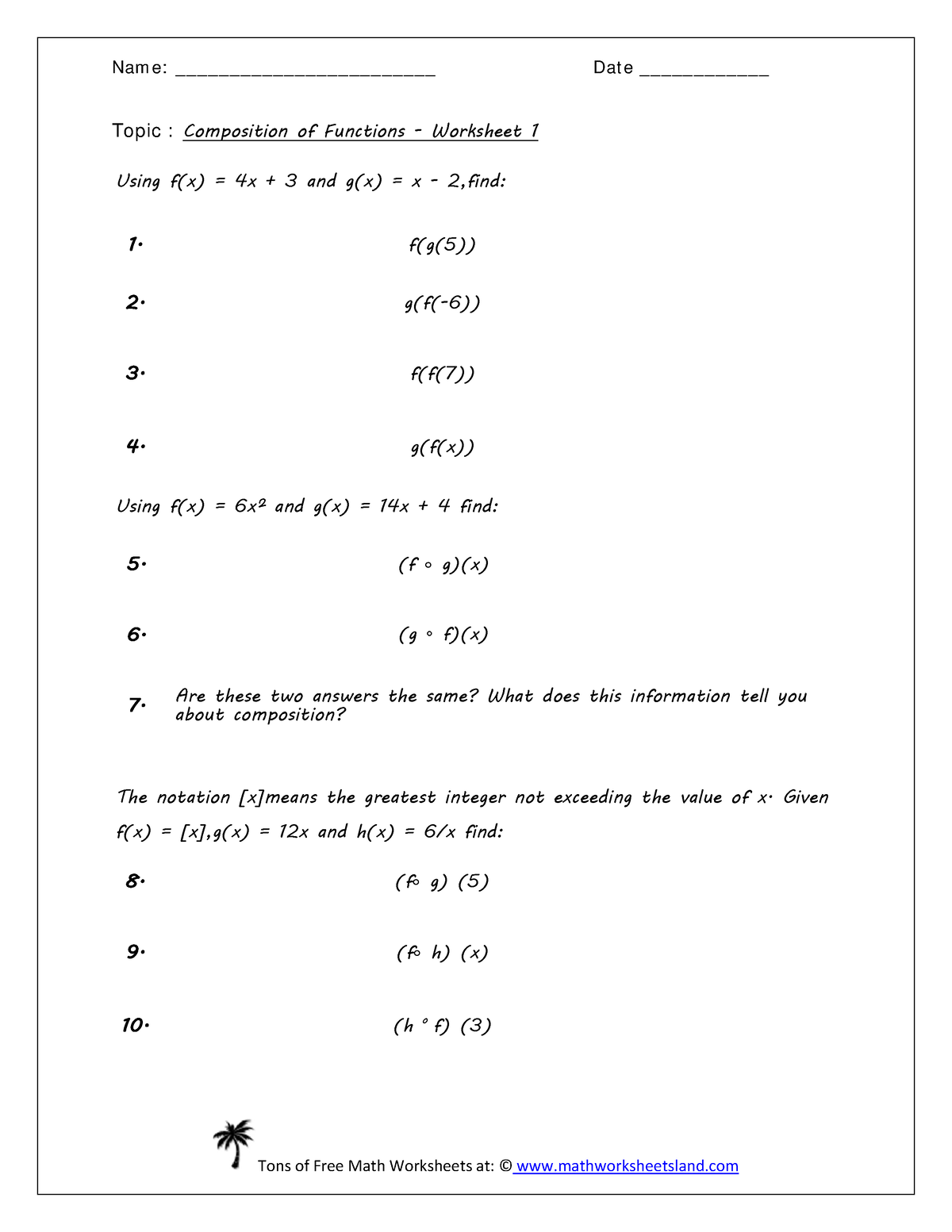 Composition of functions easy practice - Topic : Composition of ...