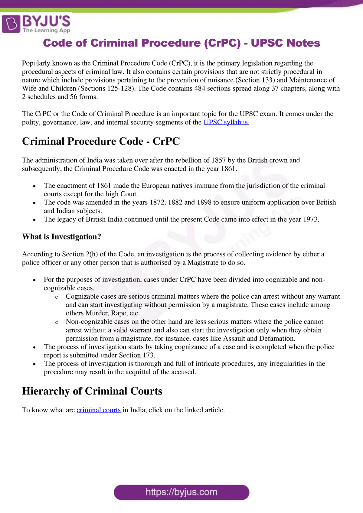 Code Of Criminal Procedure UPSC - Code Of Criminal Procedure (CrPC ...