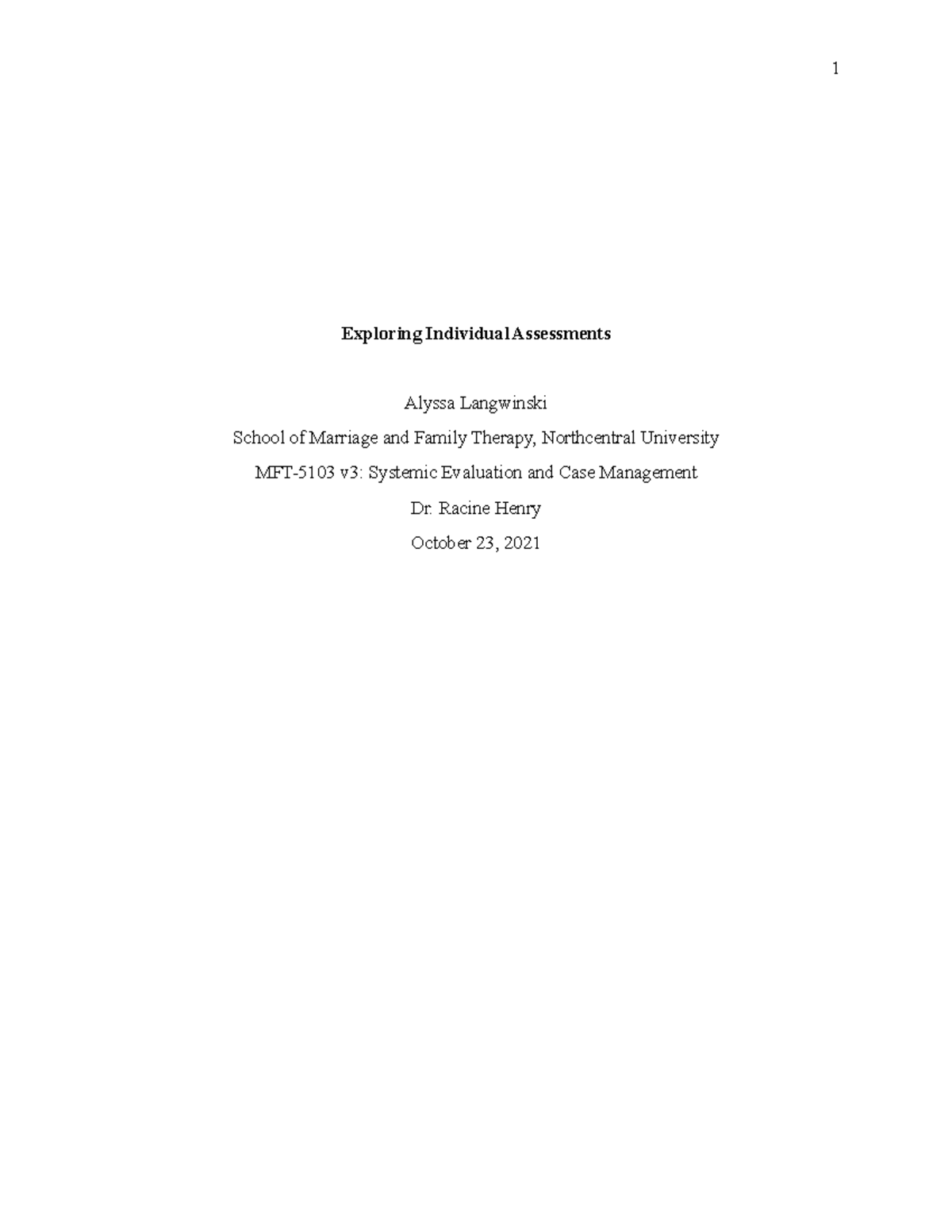 Langwinski AMFT 5103-6 - 1 Exploring Individual Assessments Alyssa ...