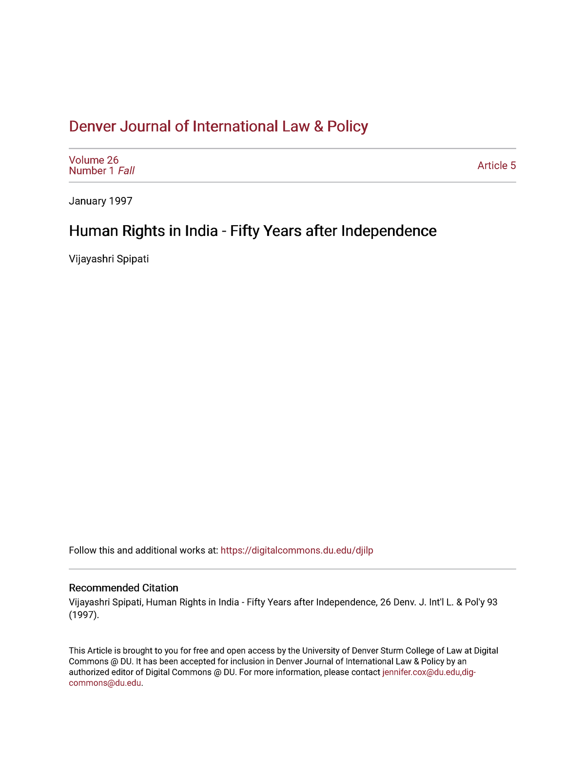 Human Rights In India Fifty Years After Independence Dudjilp Recommended