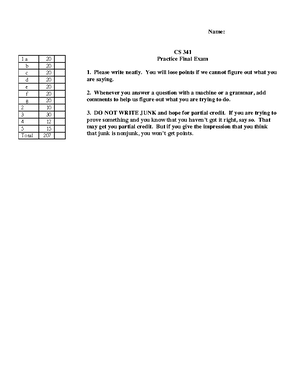 Midterm 1Practice Answers - Name: CS 341 First Midterm Exam Practice 1 ...