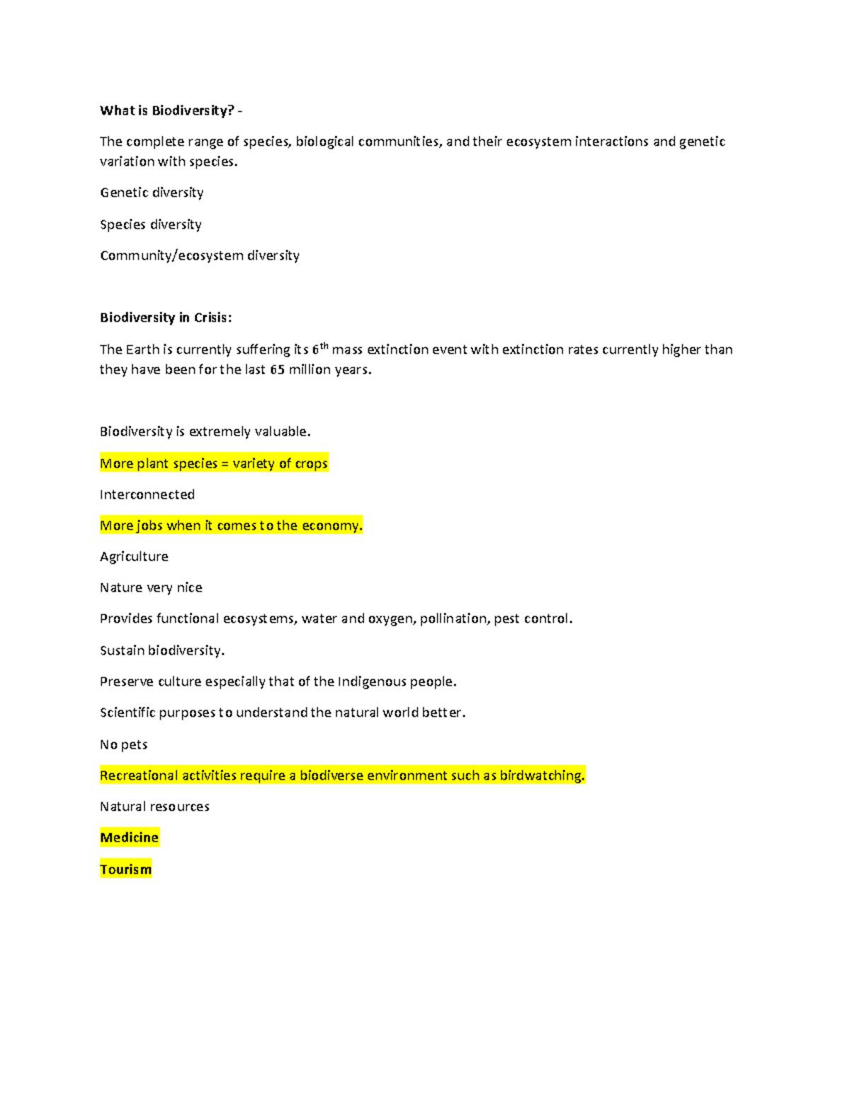 Biodiversity week 1 notes - What is Biodiversity? - The complete range ...