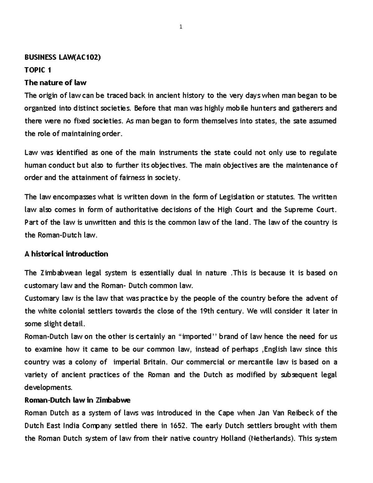 Business law (AC102) notes - BUSINESS LAW(AC102) TOPIC 1 The nature of ...