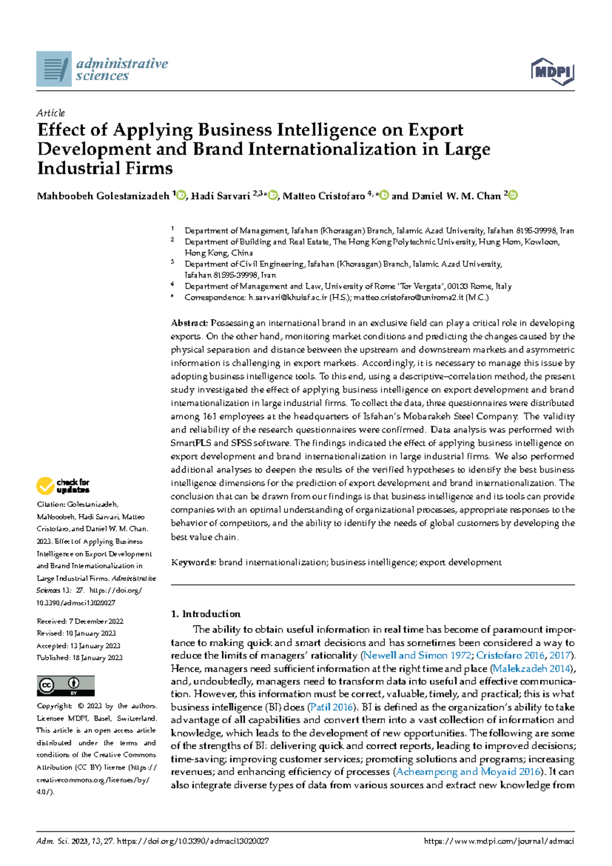 Effect of Applying Business Intelligence on Export Development and ...