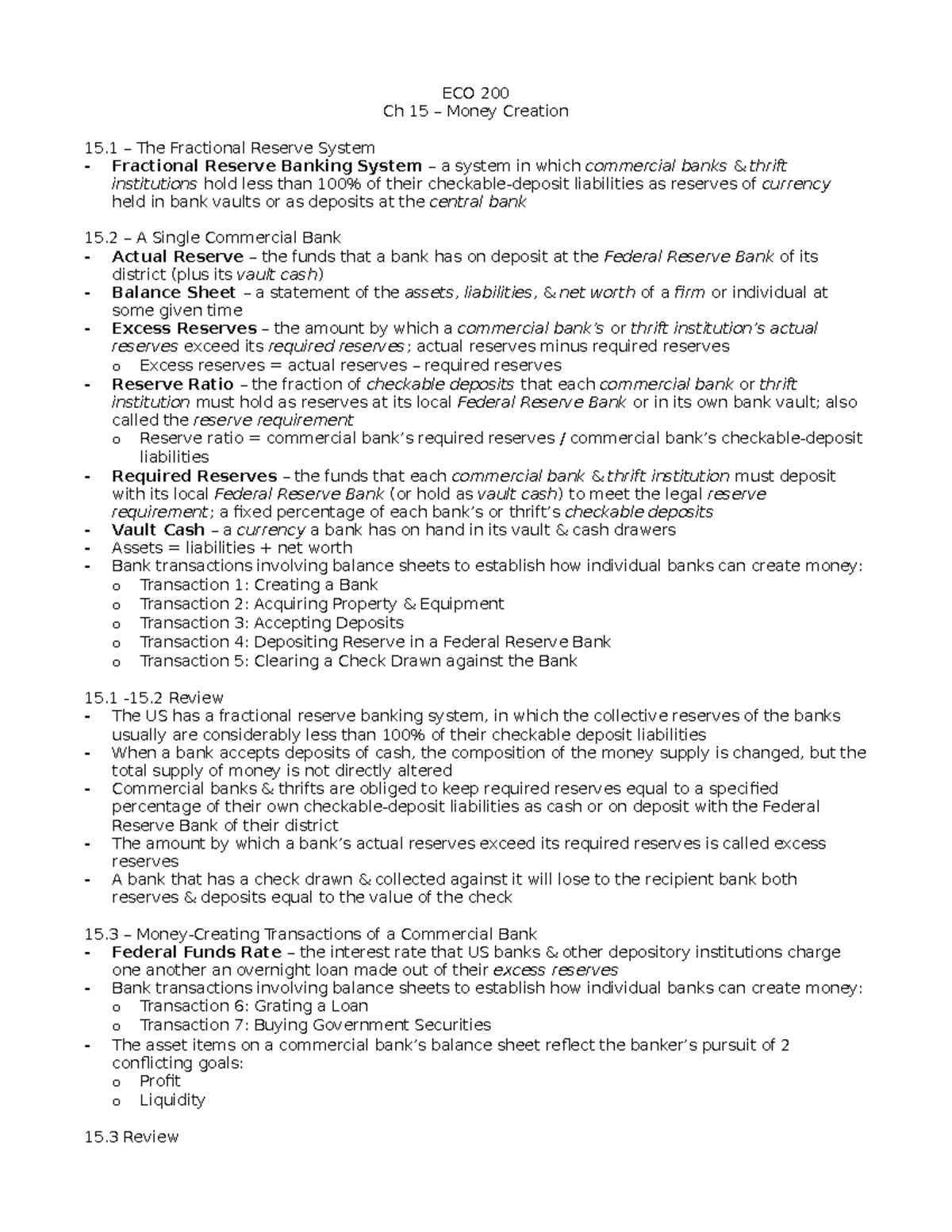 ECO Ch 15 Notes - Summary Macroeconomics - ECO 200 Ch 15 – Money ...