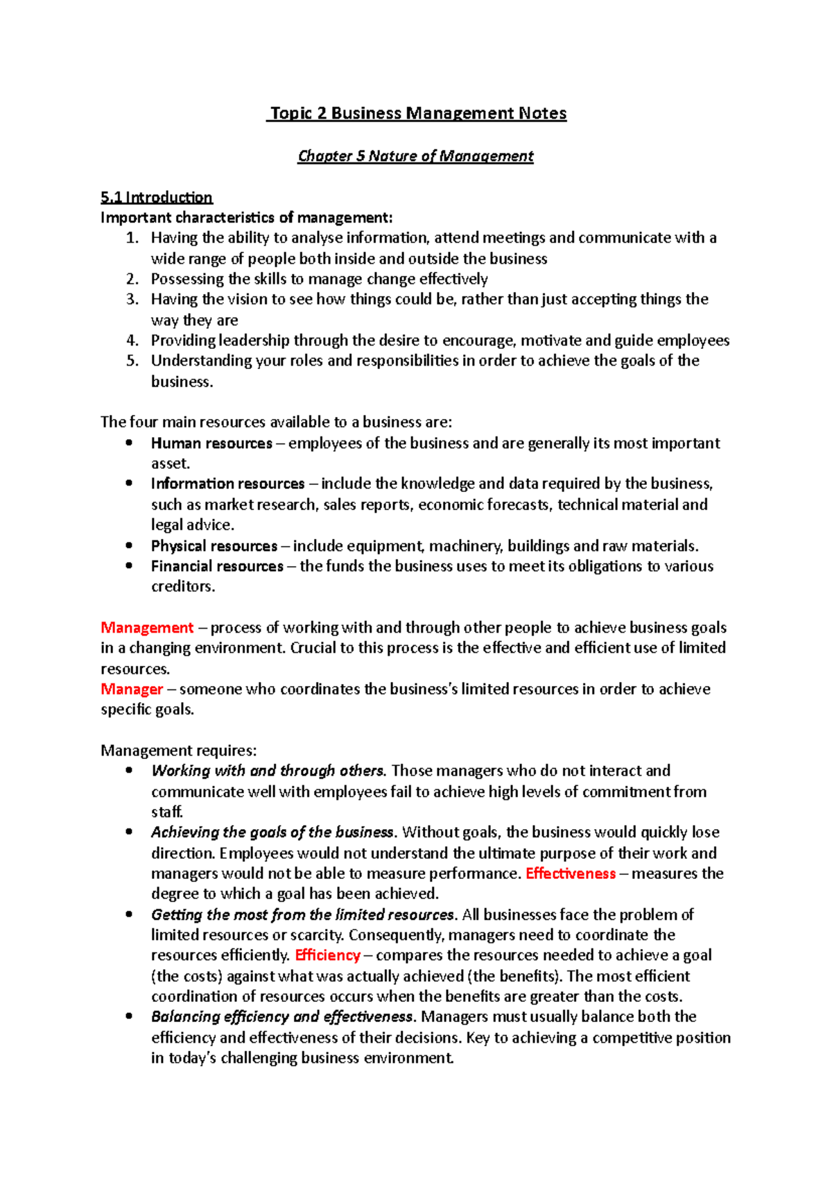 Topic 2 Business Management Notes - Topic 2 Business Management Notes ...