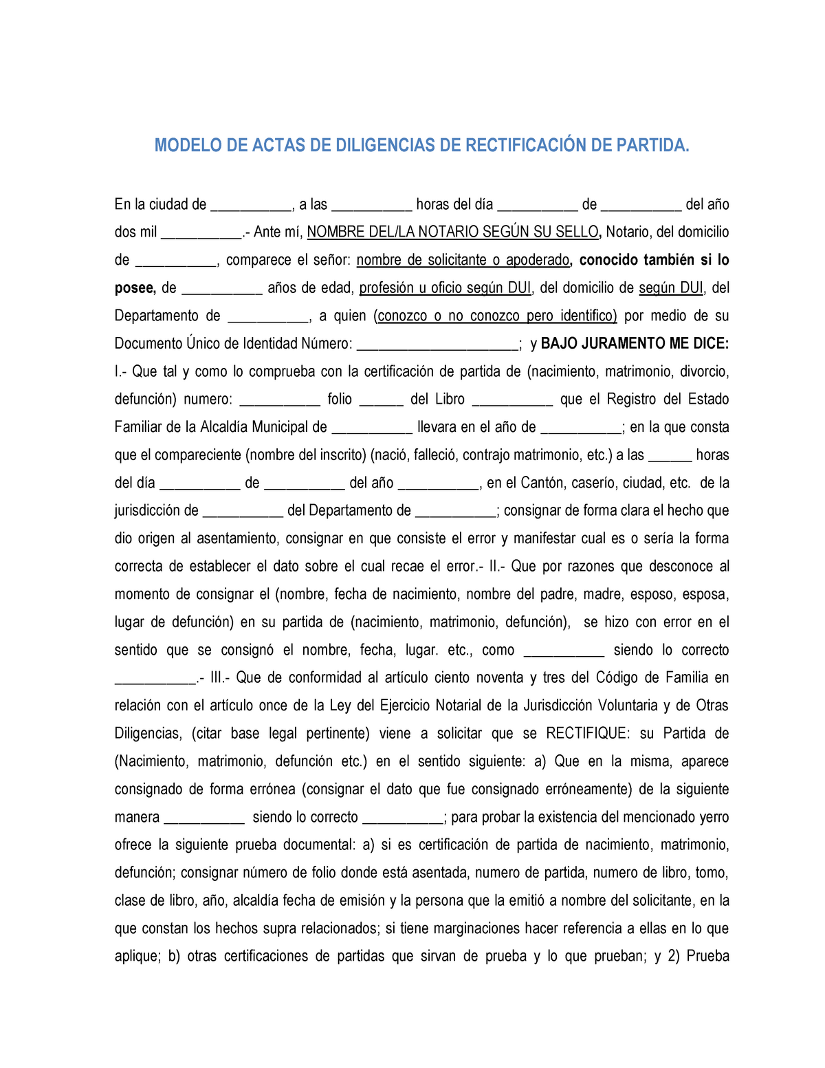 Modelo Actas Diligencias Modelo De Actas De Diligencias De RectificaciÓn De Partida En La 4540