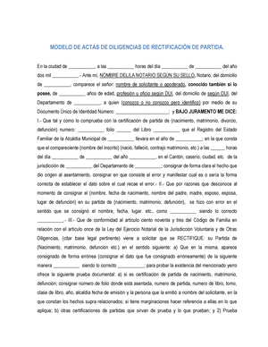 Modelo- Actas- Diligencias - MODELO DE ACTAS DE DILIGENCIAS DE  RECTIFICACIÓN DE PARTIDA. En la - Studocu