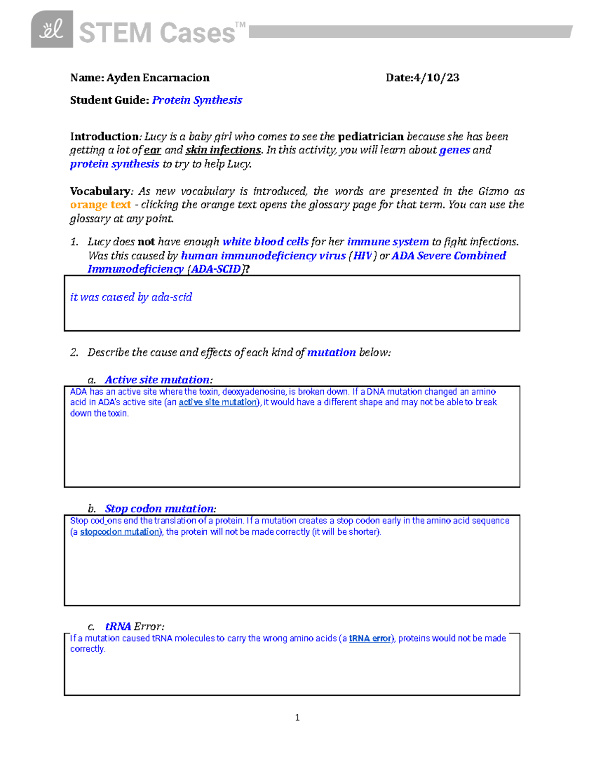 Copy of 13 gizmos Protein Synthesis STEM case Name Ayden Encarnacion