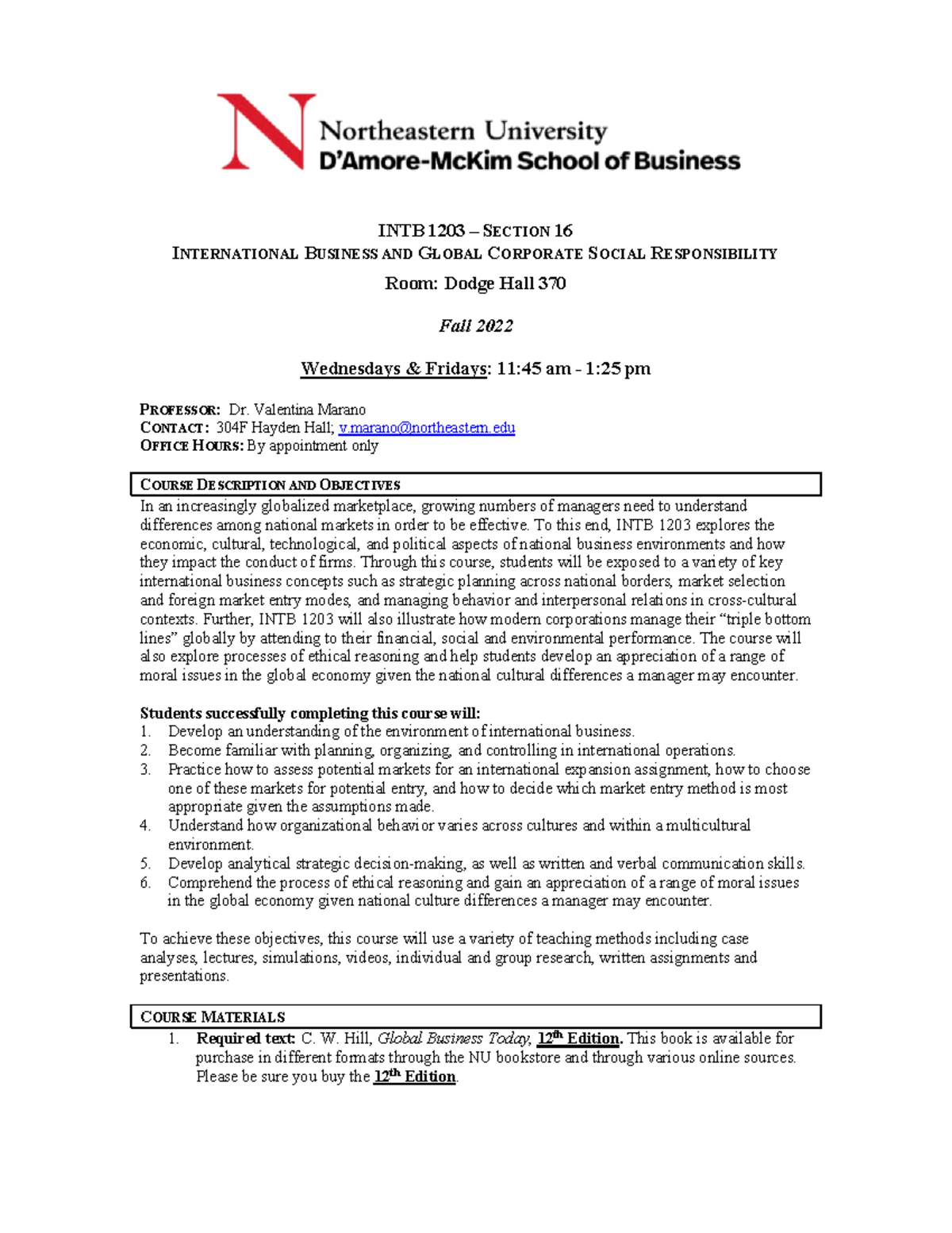 INTB 1203 Syllabus - INTB 1203 – SECTION 16 INTERNATIONAL BUSINESS AND ...