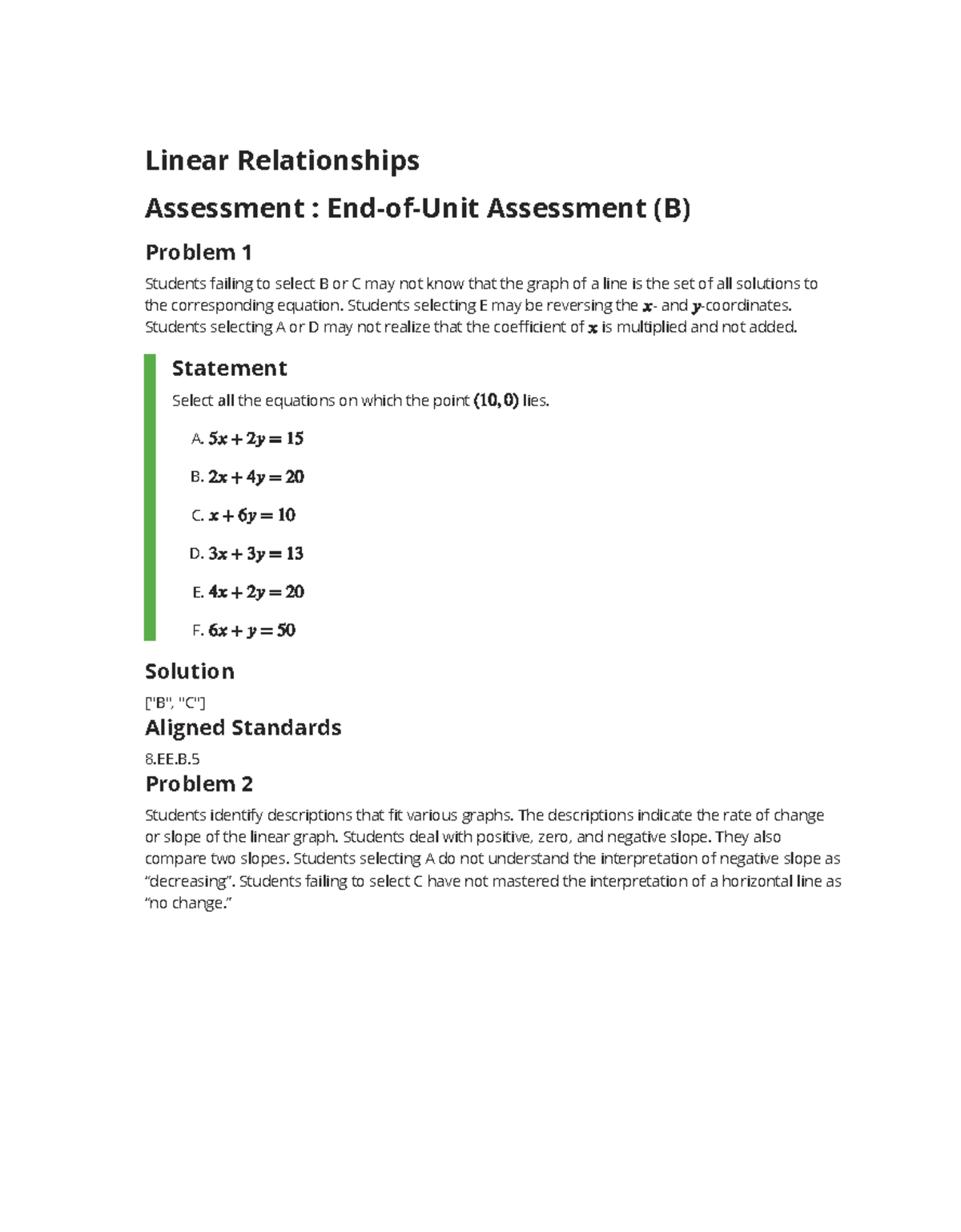 CKMath G8U3 End-of-Unit-Assessment-(B) Answer Key - Linear ...