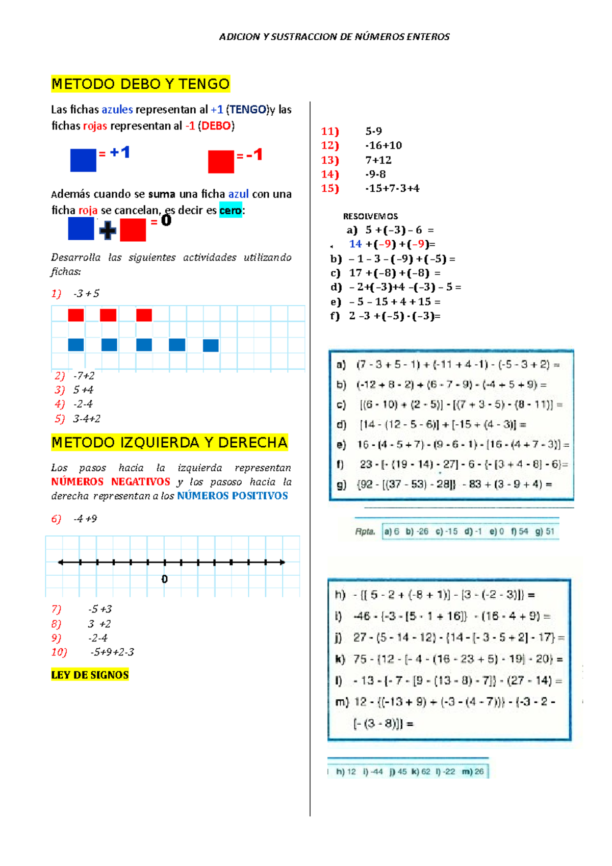 Adicion Y Sustraccion DE Números Enteros - ADICION Y SUSTRACCION DE ...