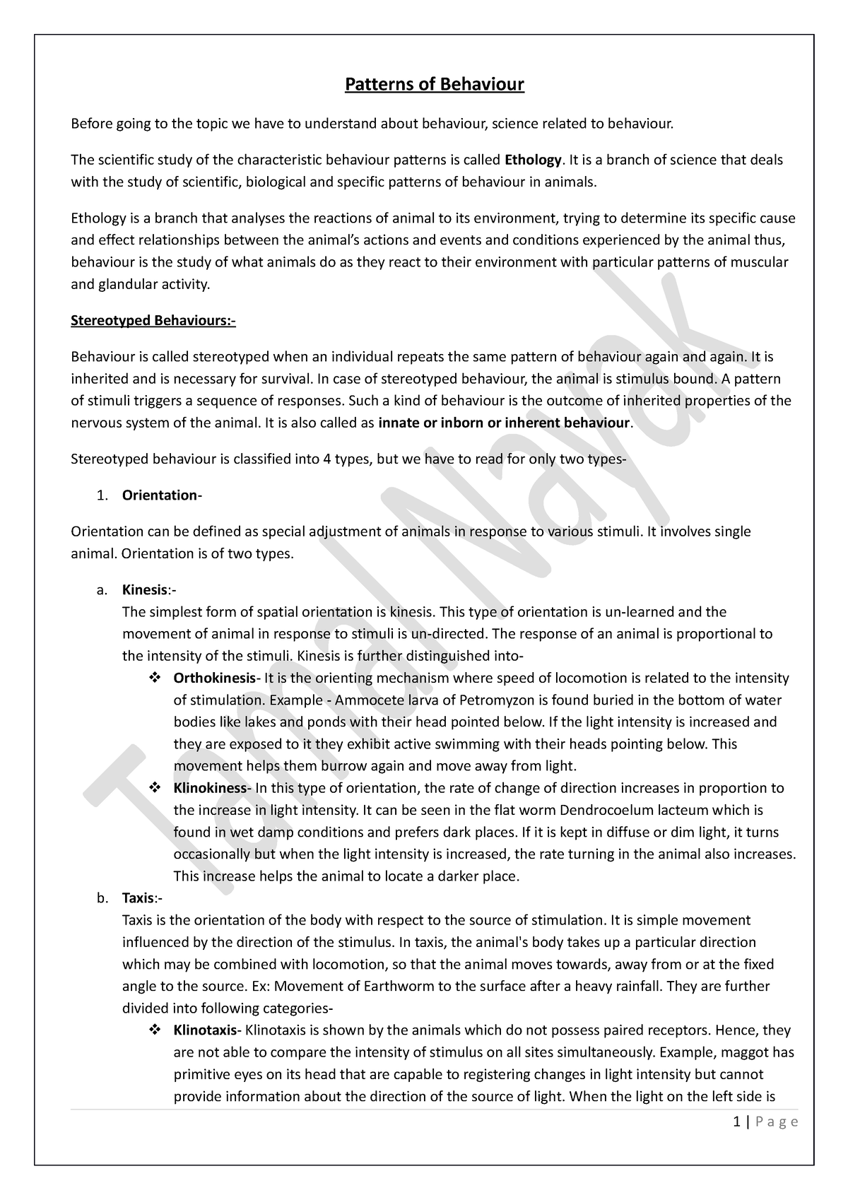 Sem-6- Patterns Of Behaviour - Animal Behaviour - Calcutta University 