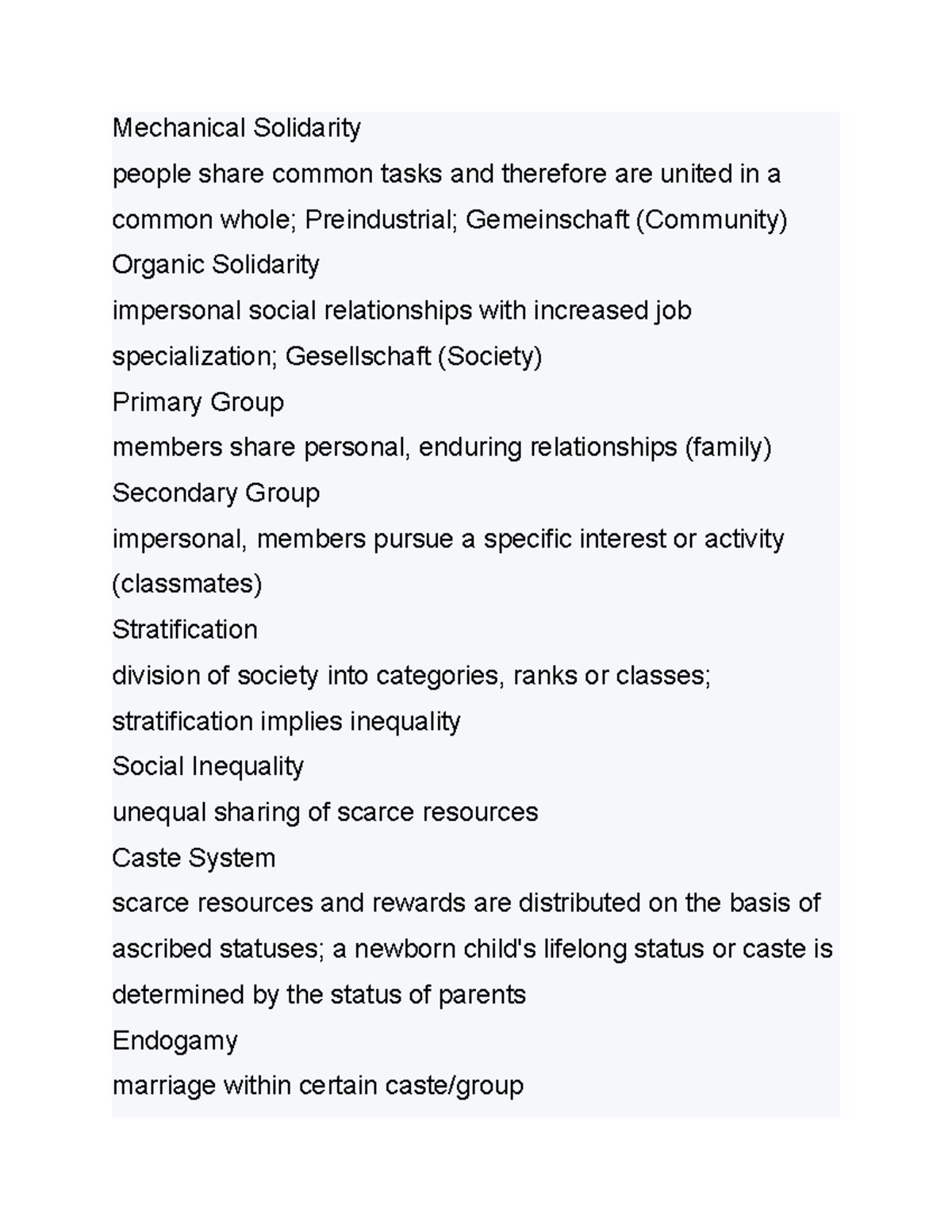 Sociology 6 Lecture notes Chapters 36 Mechanical Solidarity people